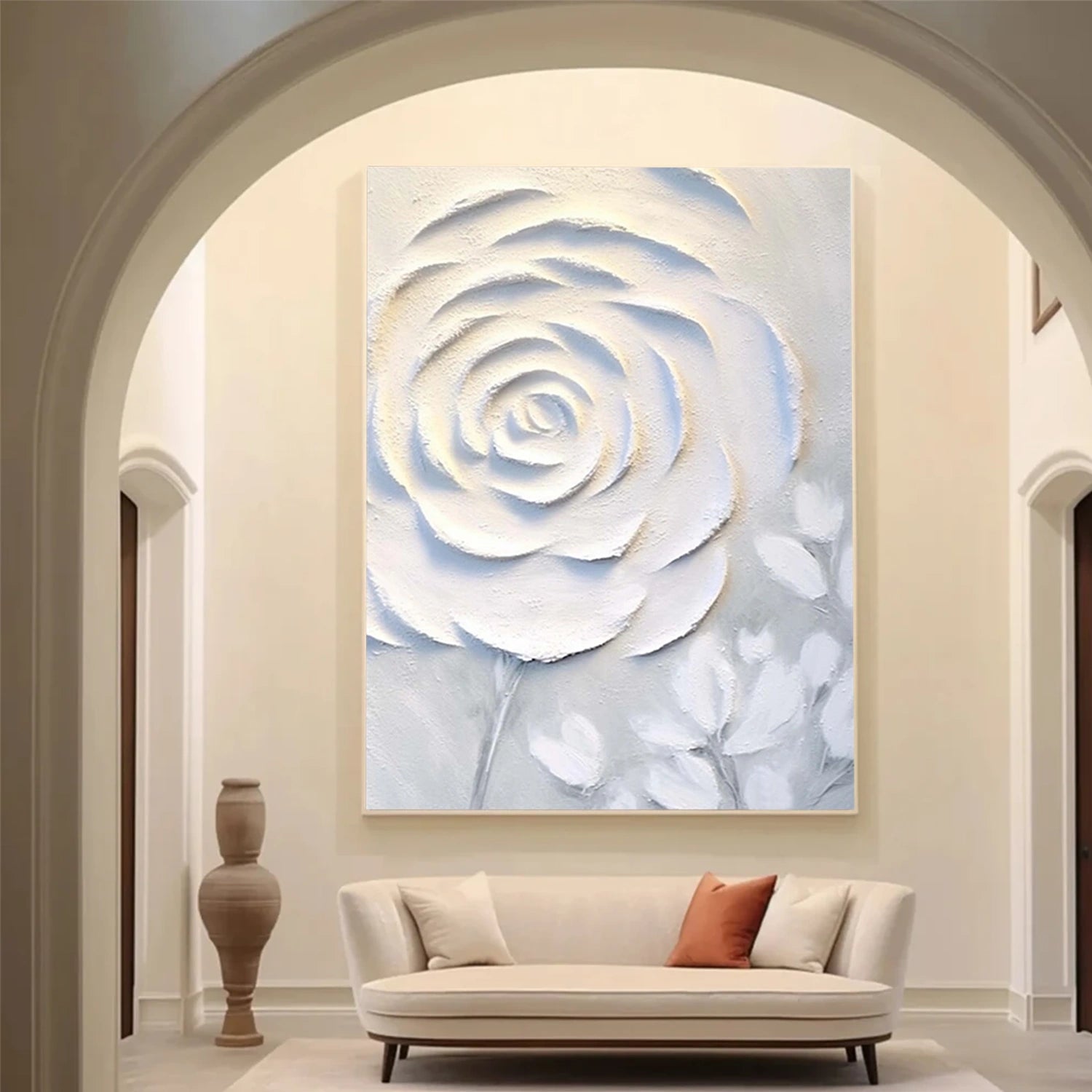 White Flower & Tree Abstract Textured Wall Art #ML139