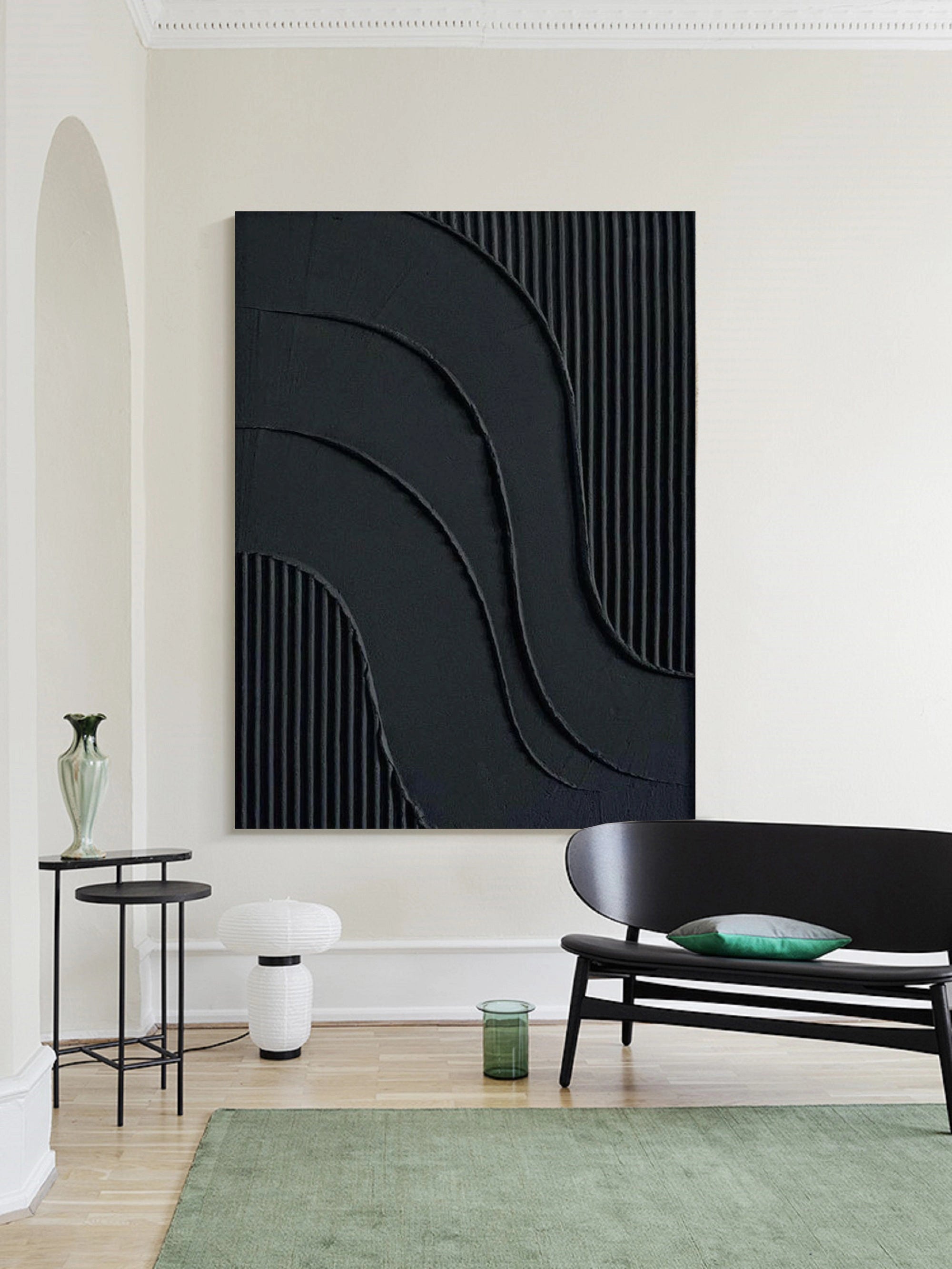 Black 3D Textured Minimalist Original Handcrafted Painting On Canvas Large Abstract Wall Art Luxury Modern Home Decor