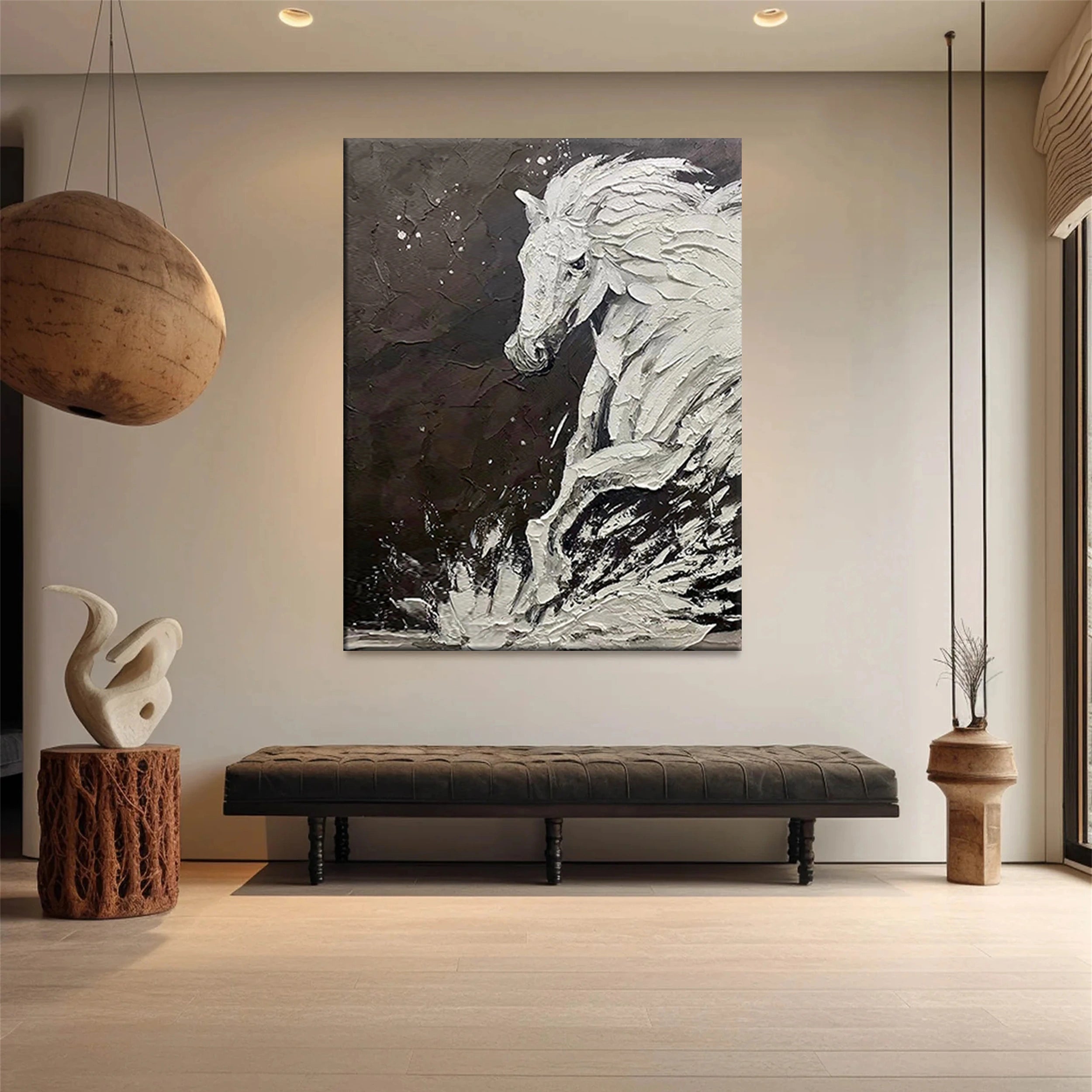 White And Black Horse Abstract Animal Wall Art #AL041