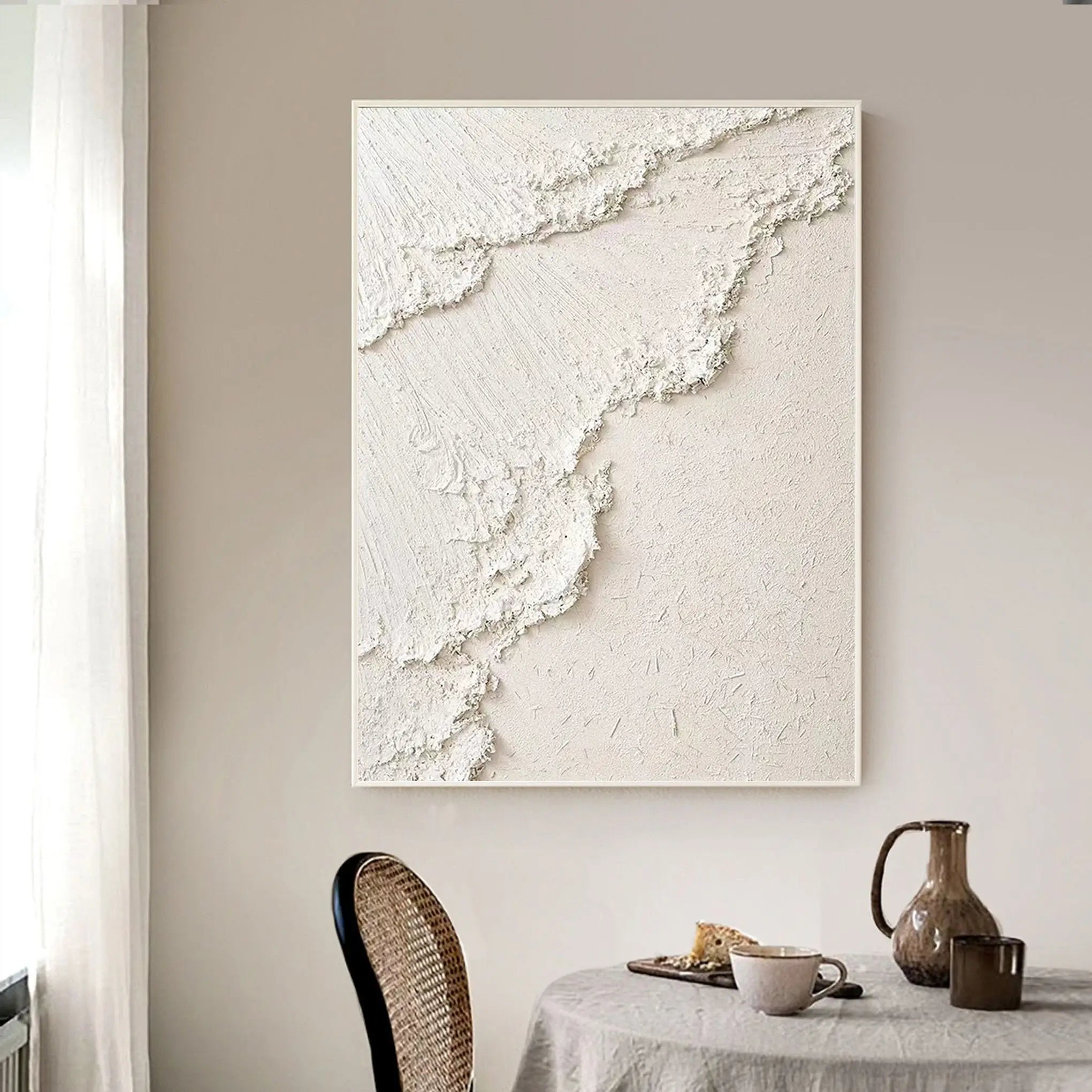 White Ocean Waves Plaster Wall Art, Large Surf Minimalist Painting For Living Room