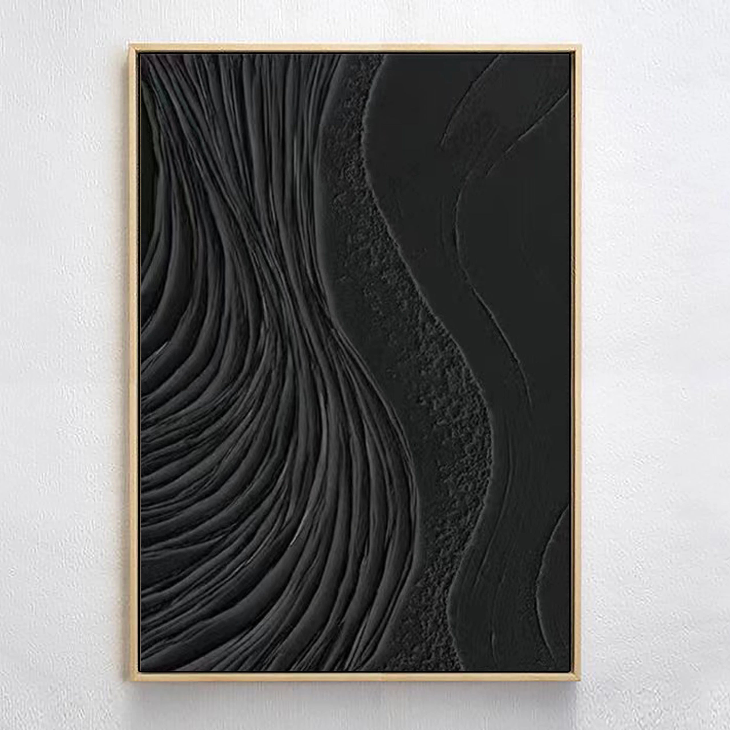 3D Textured Black Surf Minimalist Painting Modernism Wall Art For Living Room/Bedroom