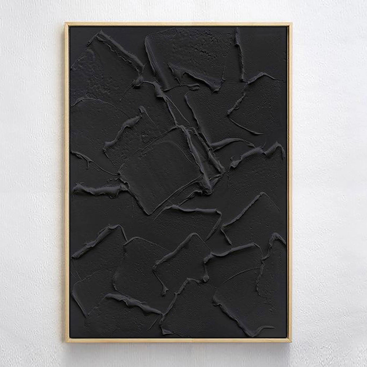 Black Textured Plaster Art Ocean Wave Minimalist Painting on Canvas
