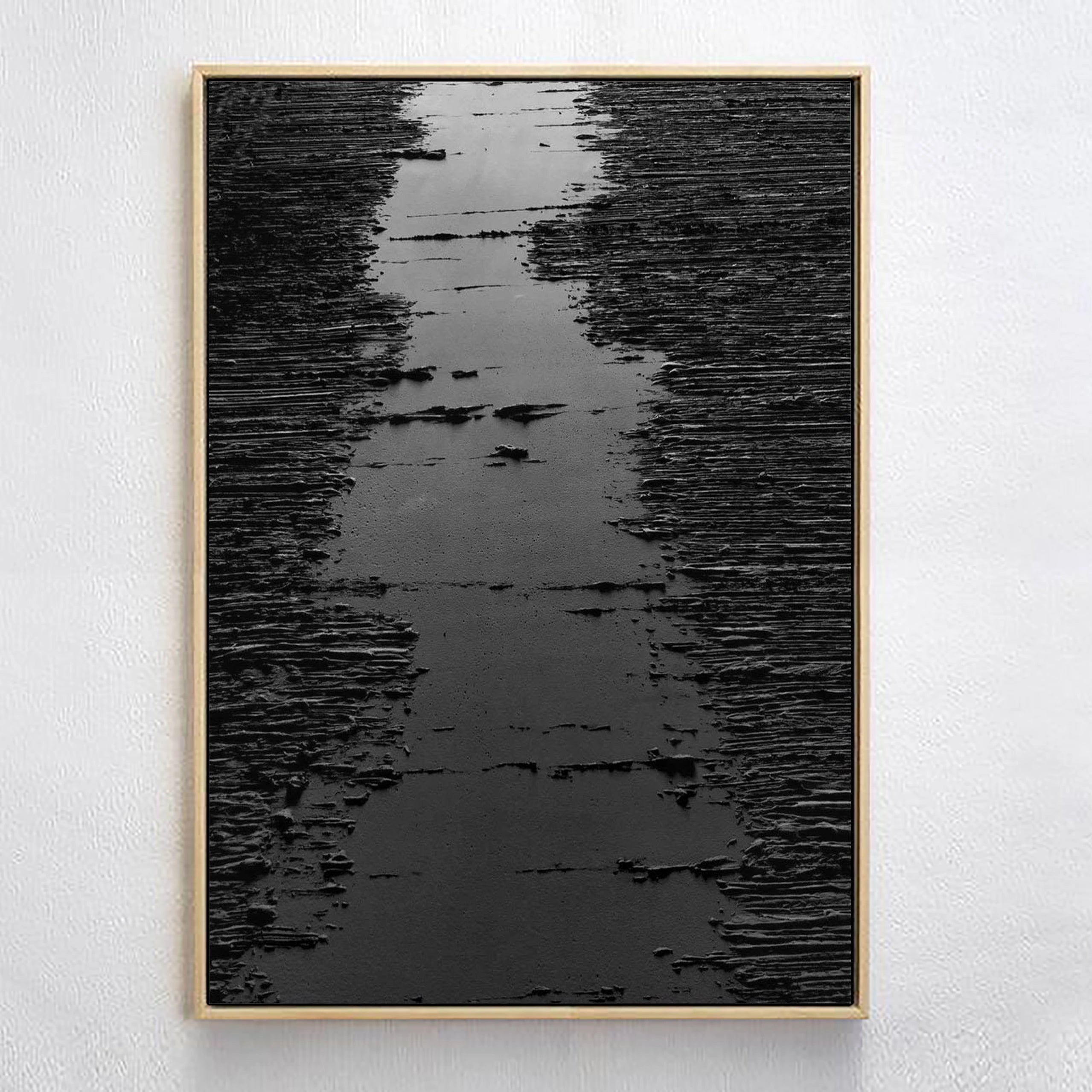 Black 3D Textured Minimalist River Canvas Wall Artwork Decor for Room