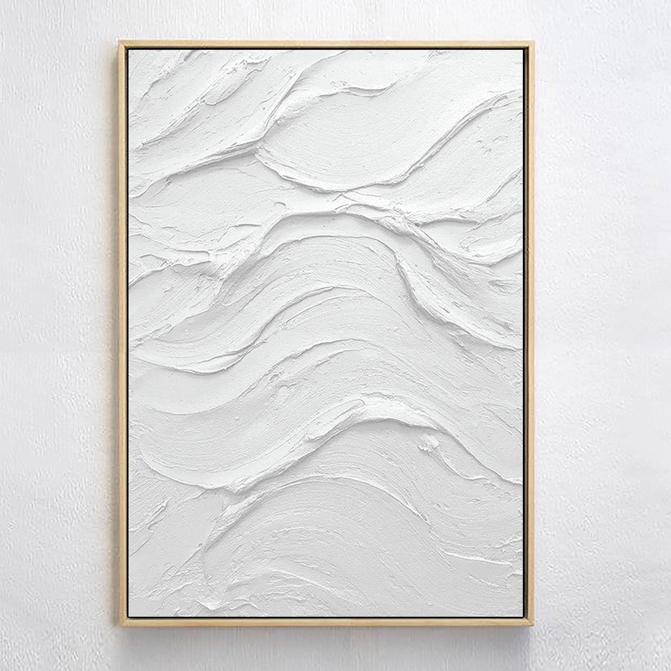 White Minimalist Plaster Painting Large 3D Textured Abstract Wall Art Framed Canvas