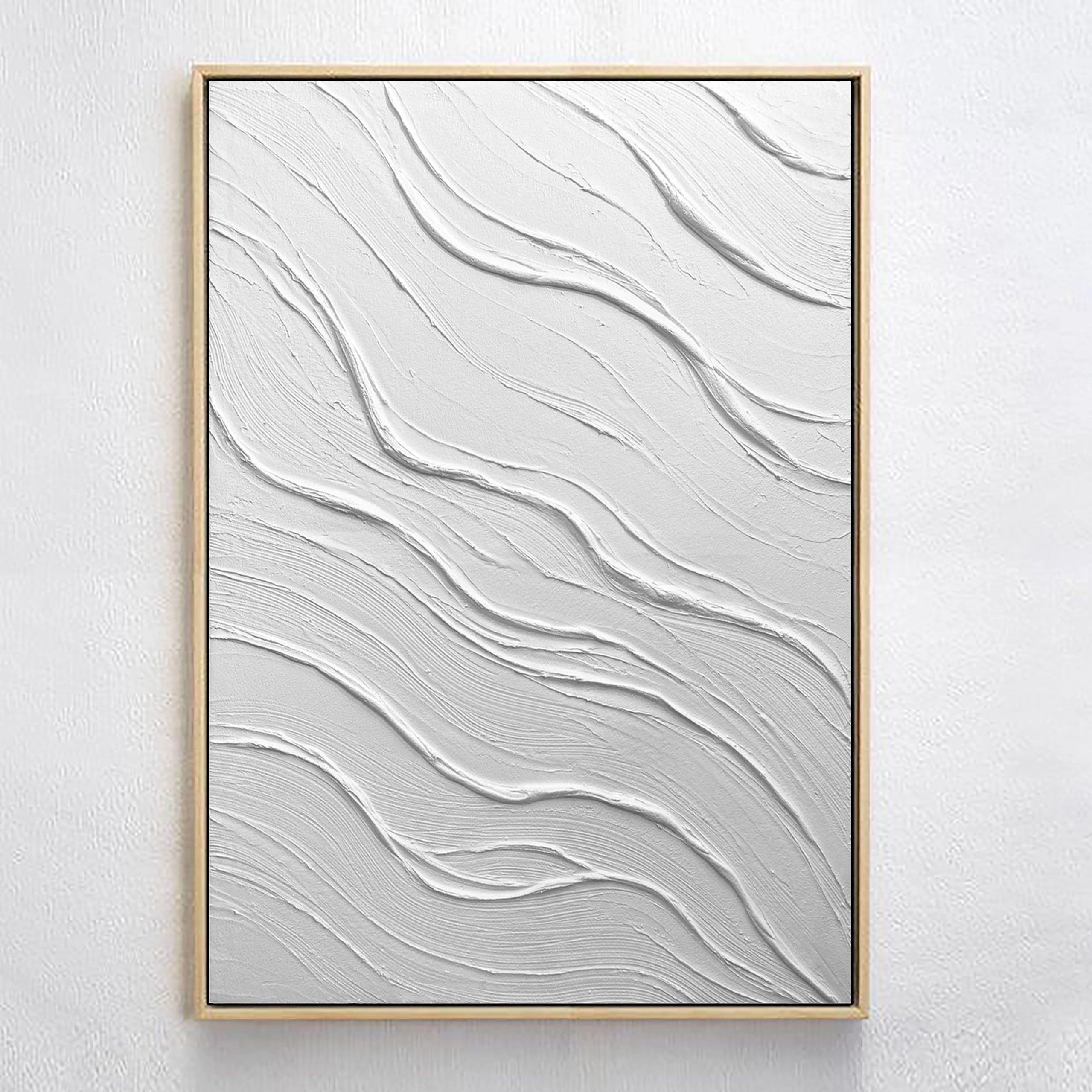 Large Size White Textured Wave Plaster Art Painting Wall Artwork for Room Deco