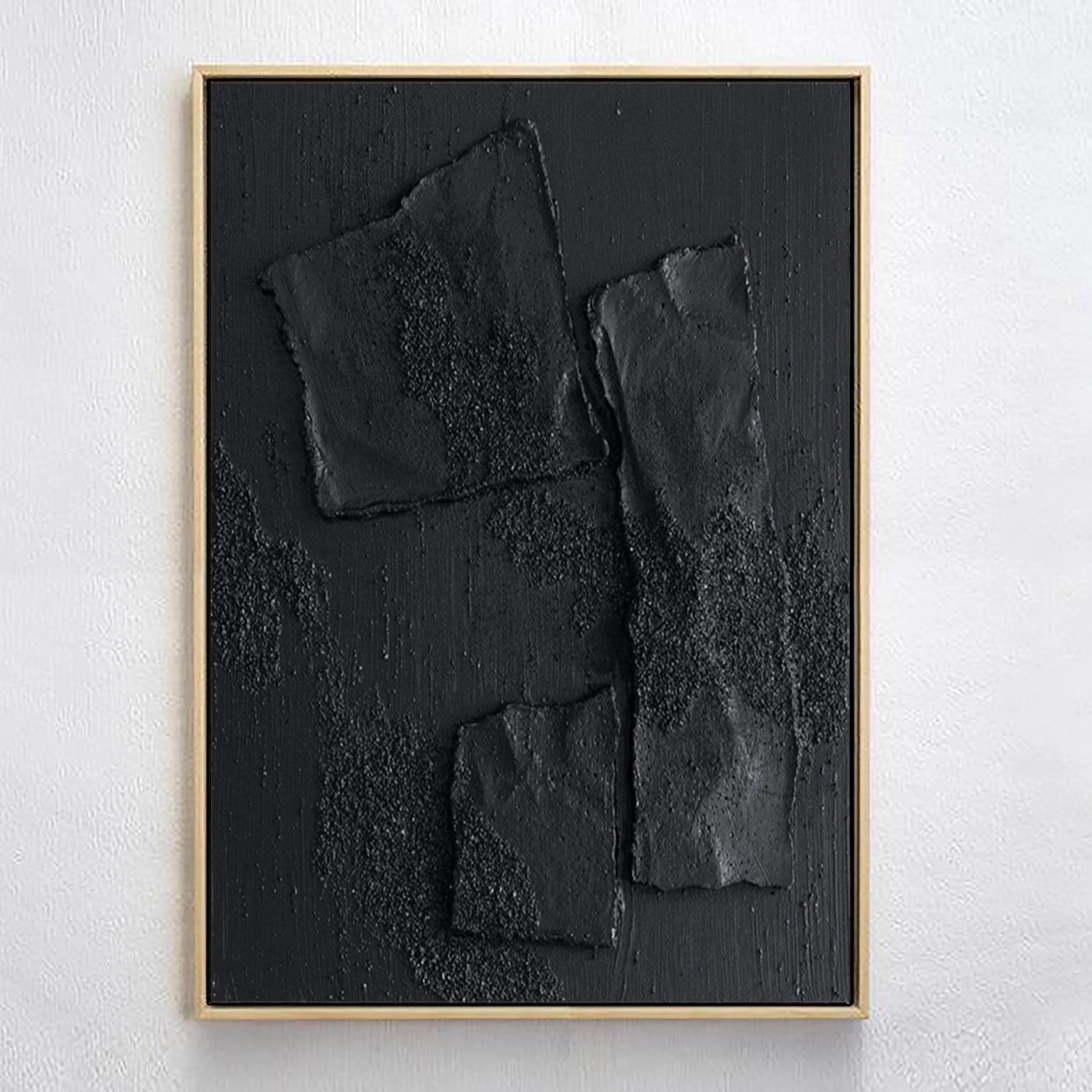 Total Black Plaster Art Minimalist Zen Abstract Painting on Canvas