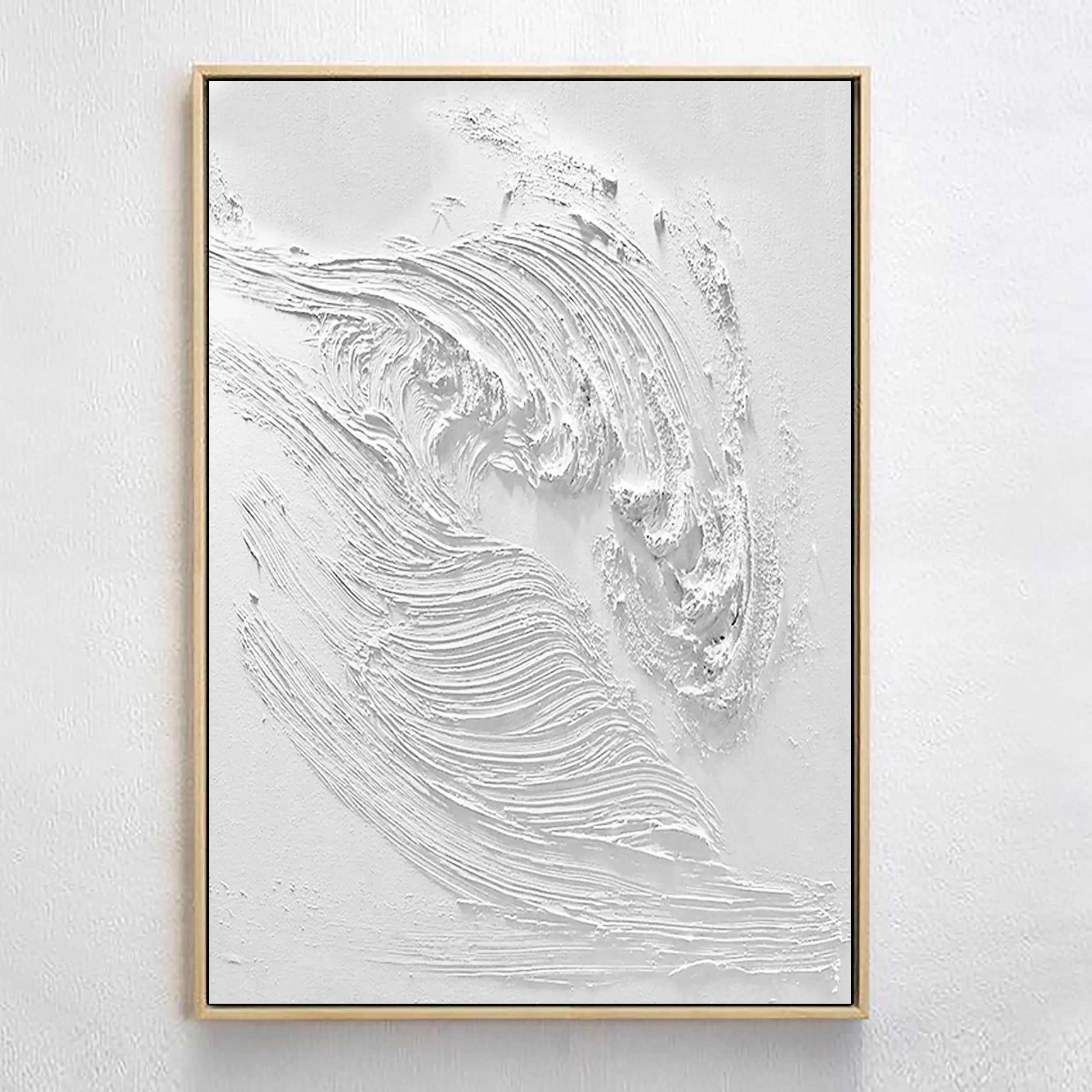 White Ocean Waves Textured Plaster Art Painting, Minimalist Wall Artwork for Room Decor