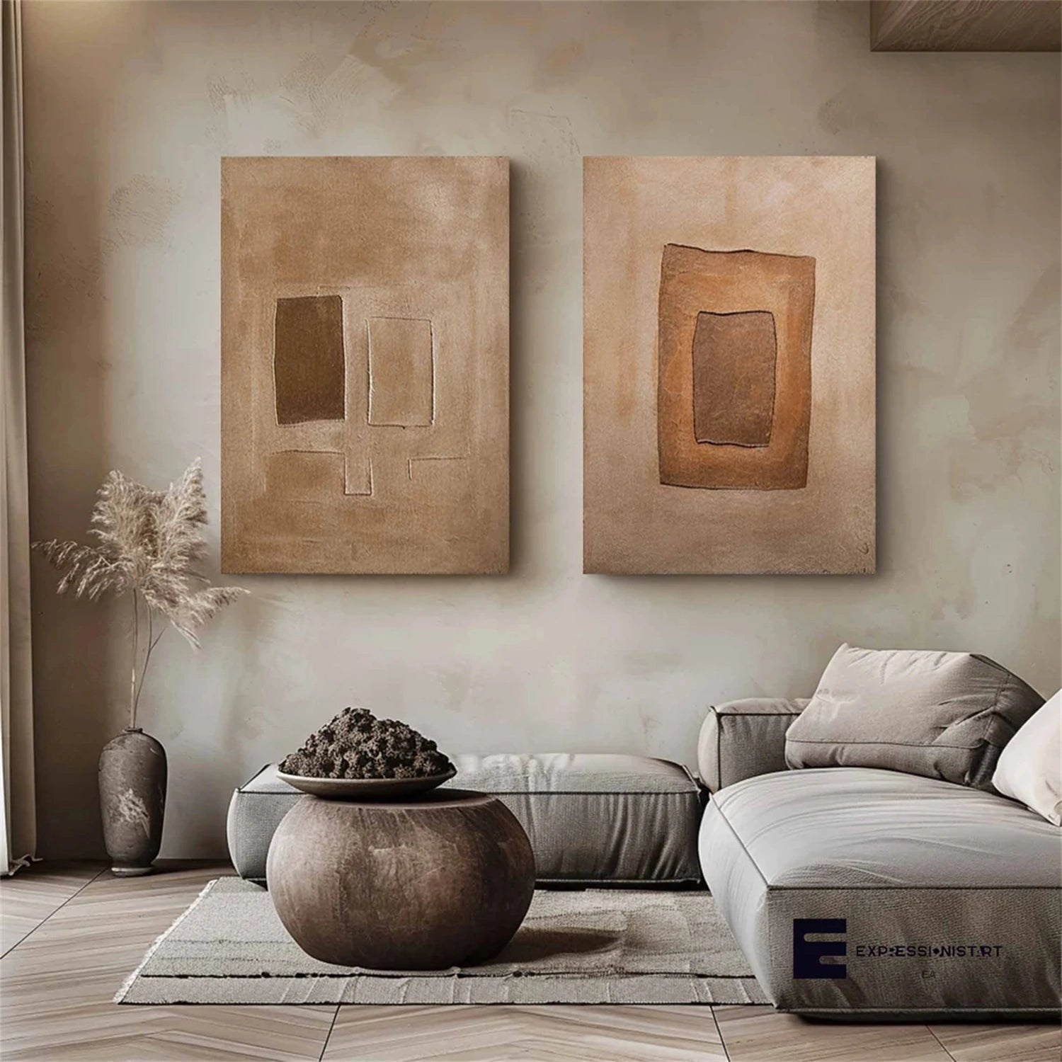 Minimalist Brown & Beige Art  Set of 2 #MB018