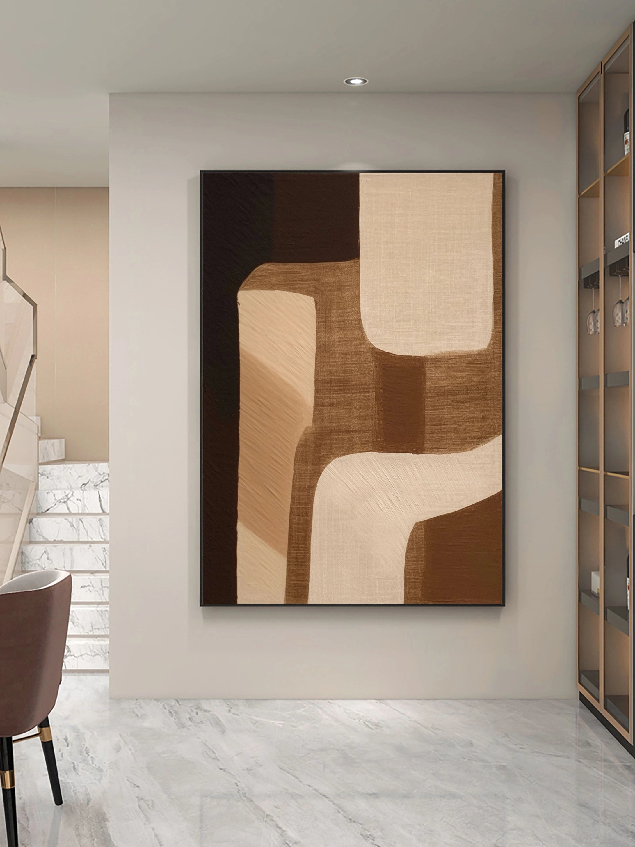 Eleanos Gallery Geometric Wabi Sabi Abstract Textured Painting, Tan and Brown Wall Artwork