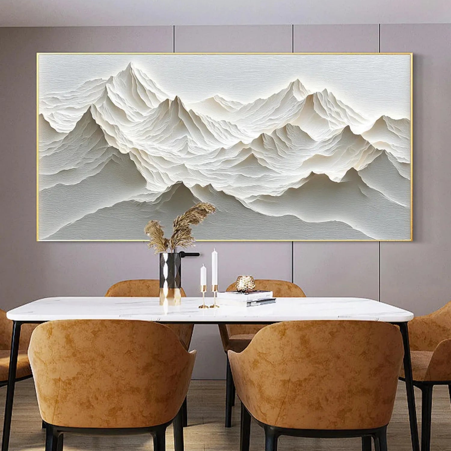 White Minimalistic Mountain Textured Art #MM210