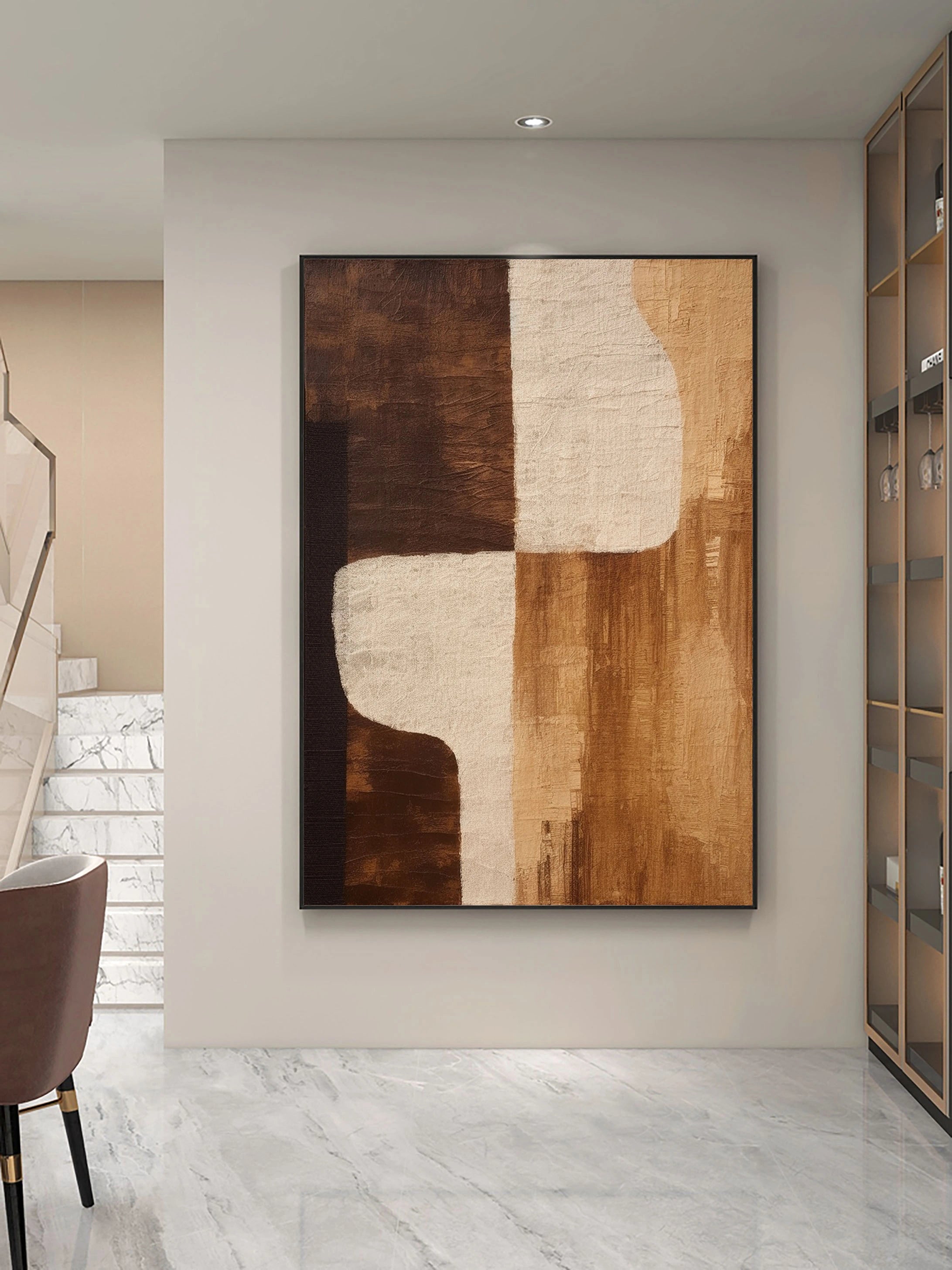 Handcrafted Geometric Wabi Sabi Abstract Tan & Brown Painting for Room