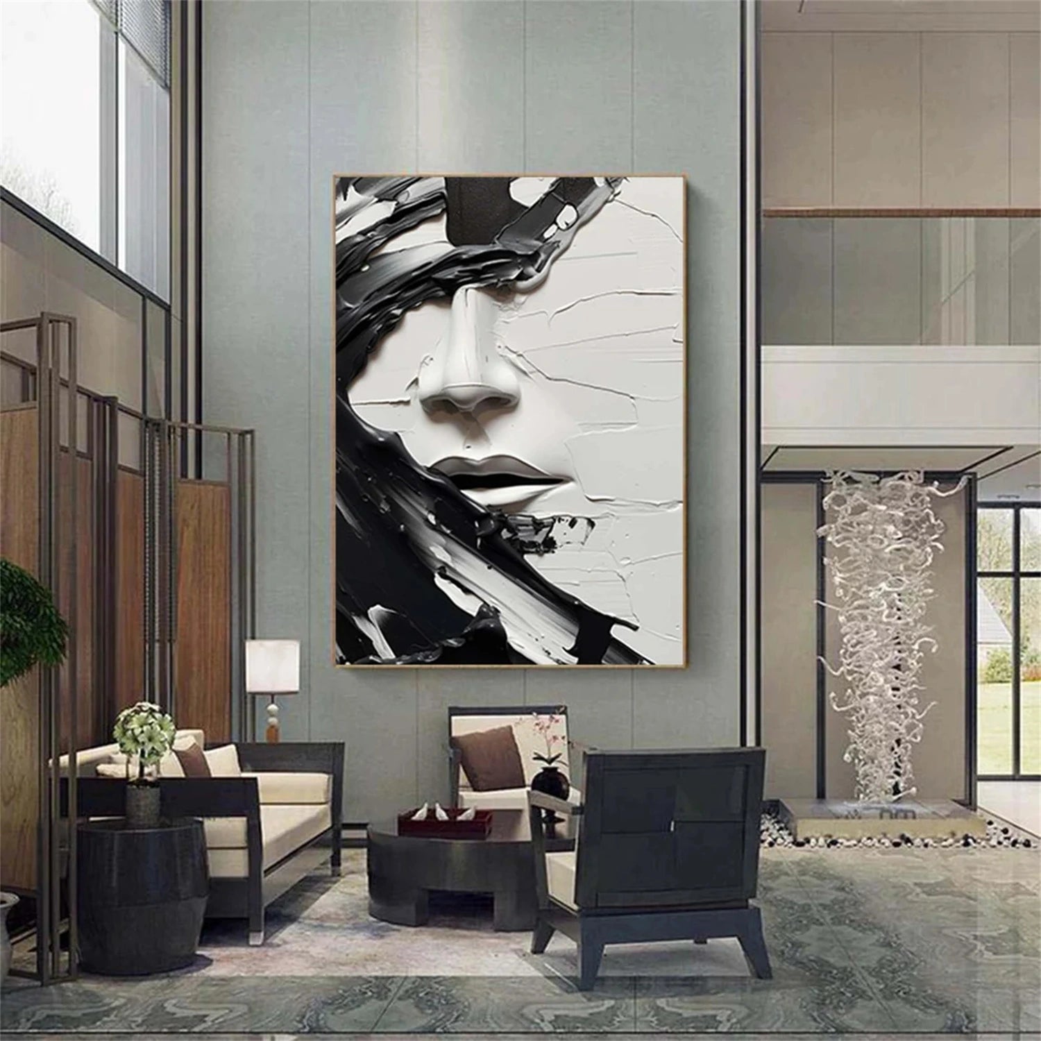 Abstract Portrait Black and White Painting #AP014