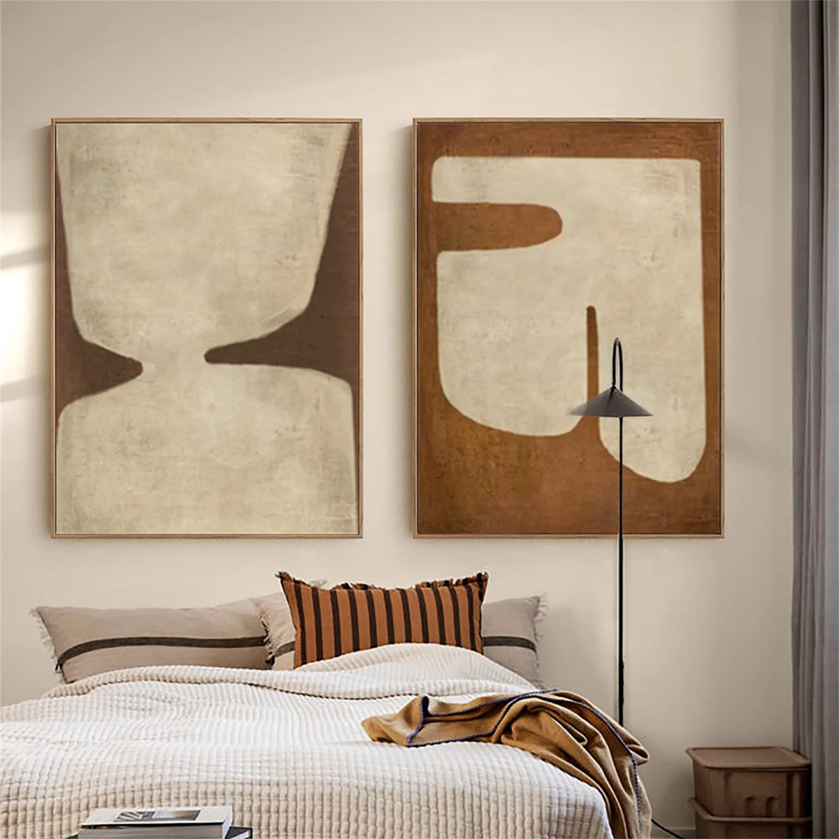 Geometric Wabi Sabi Black Beige Painting on Canvas Abstract Room