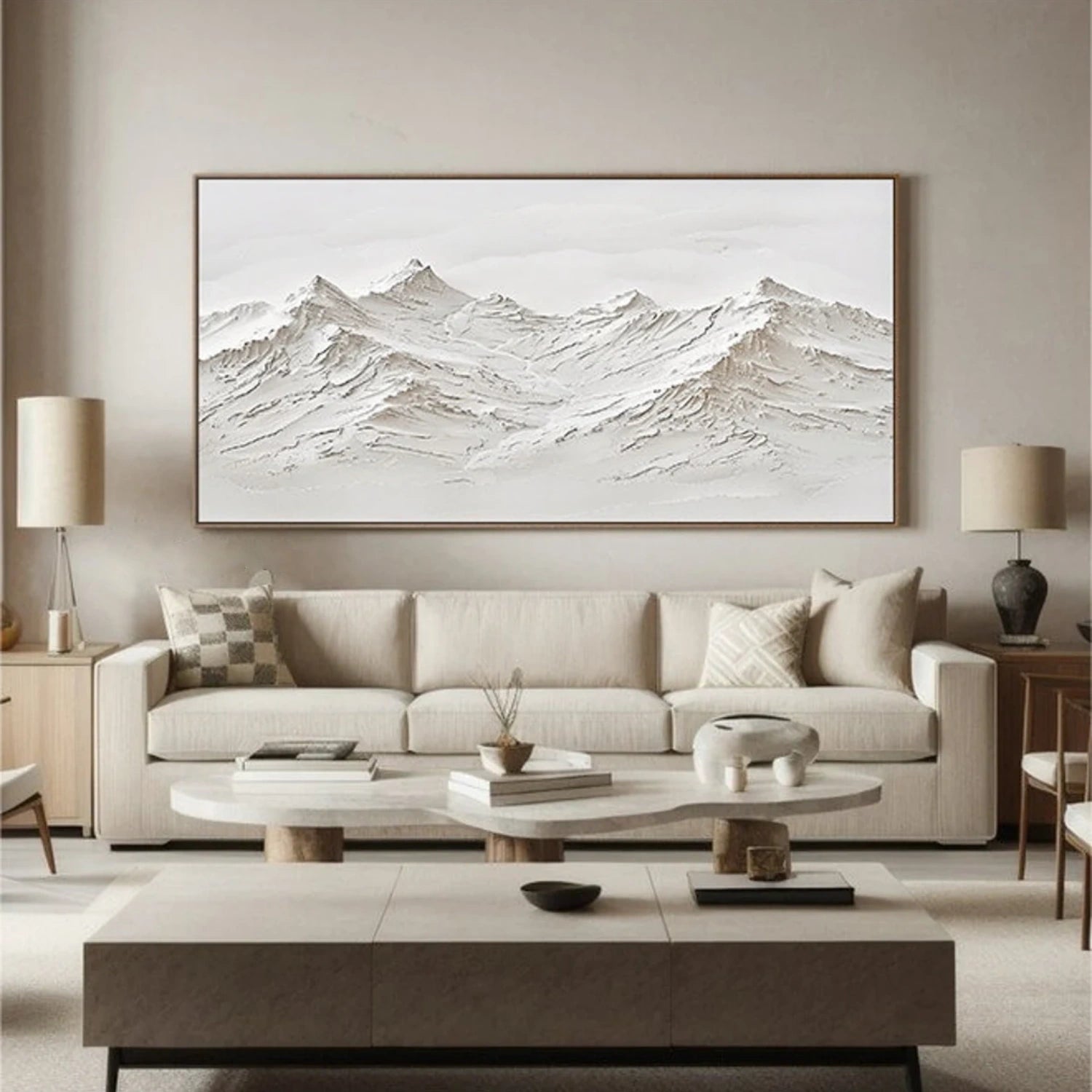 White Minimalistic Mountain Textured Art #MM206