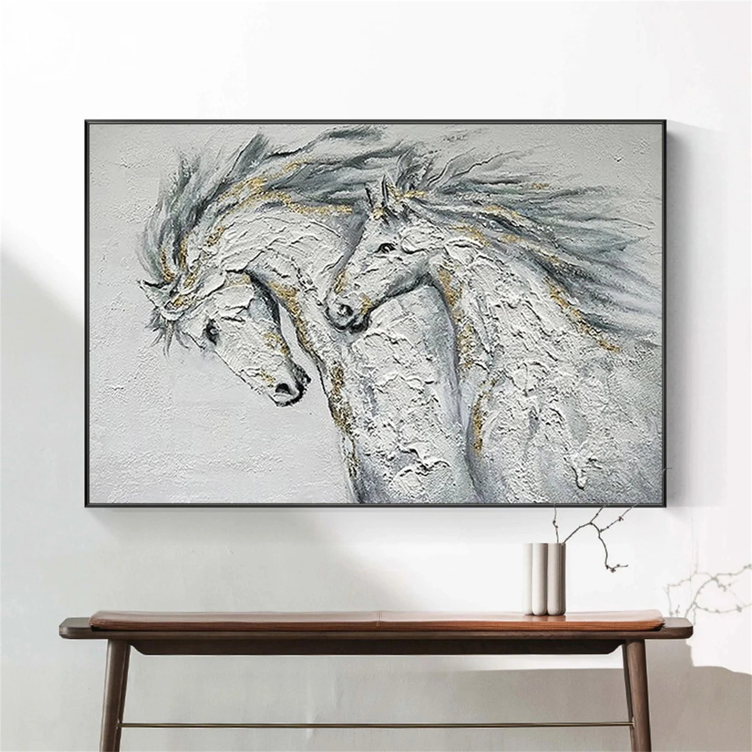 White and Black Horse Abstract Animal Wall Art #AL047