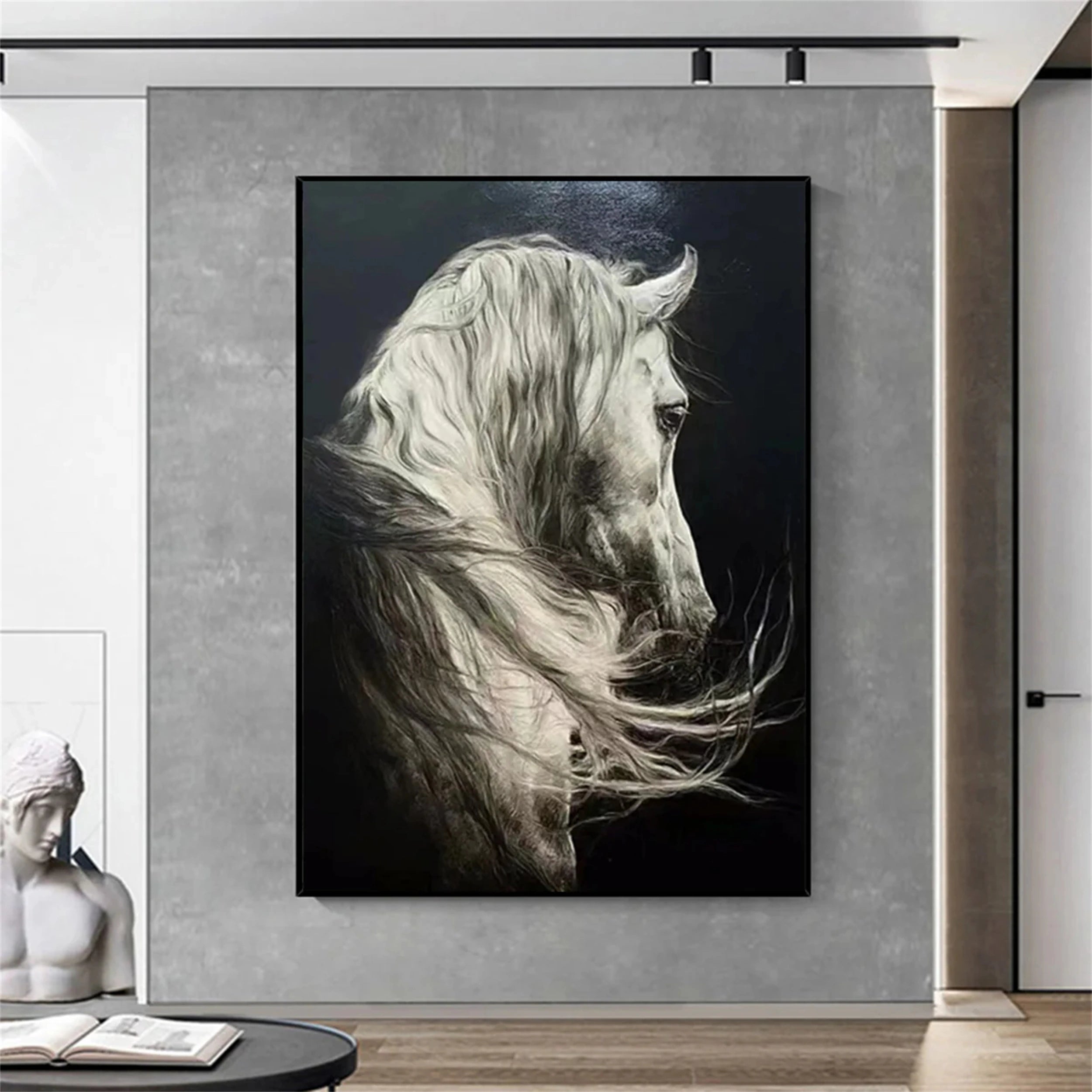 White And Black Horse Abstract Animal Wall Art #AL050