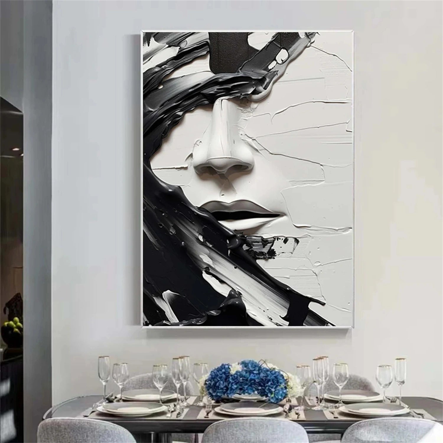 Abstract Portrait Black and White Painting #AP014