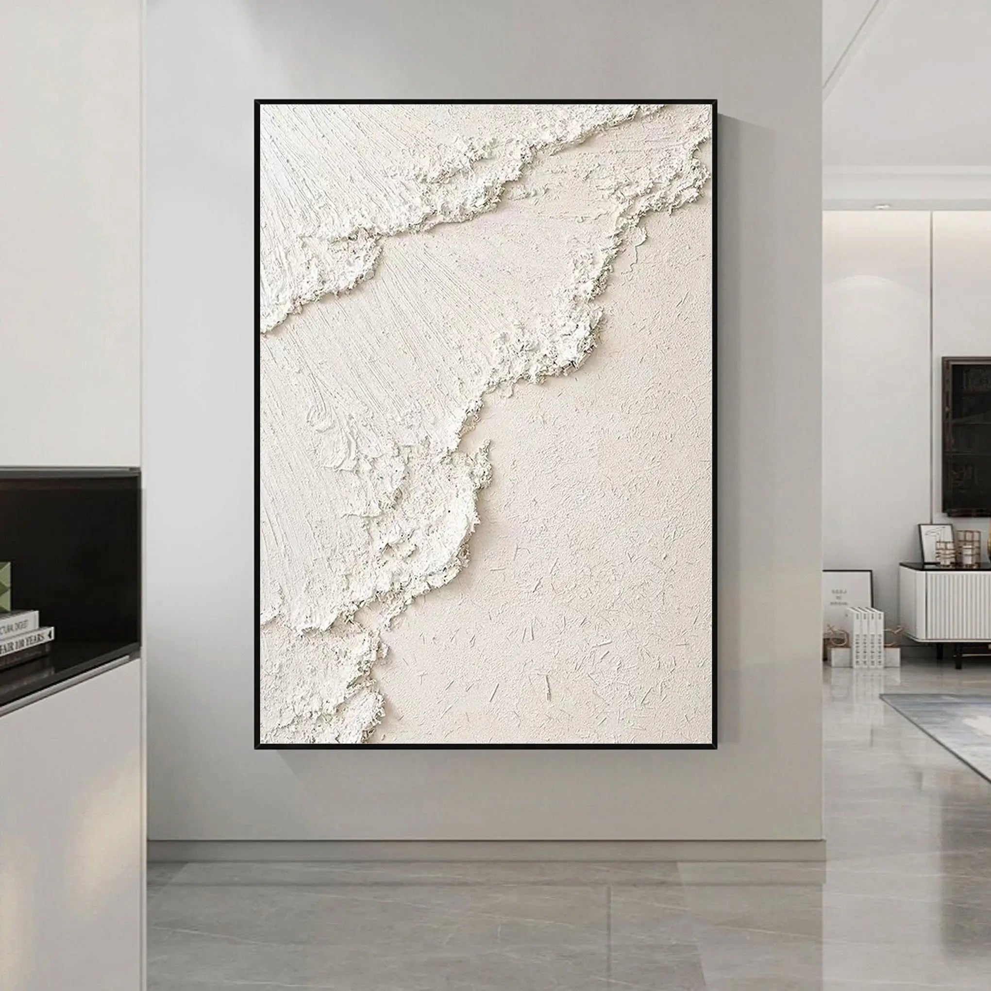 White Ocean Waves Plaster Wall Art, Large Surf Minimalist Painting For Living Room