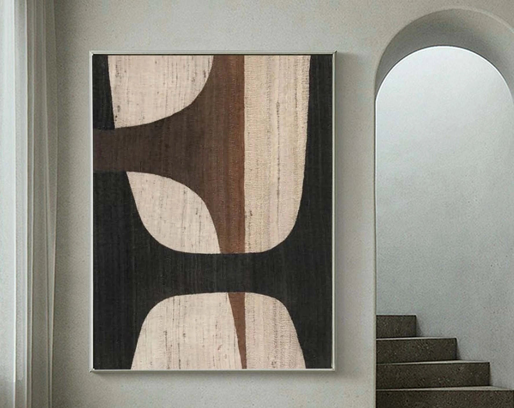 Original Wabi Sabi Abstract Wall Artwork Painting Black Beige Room Decor