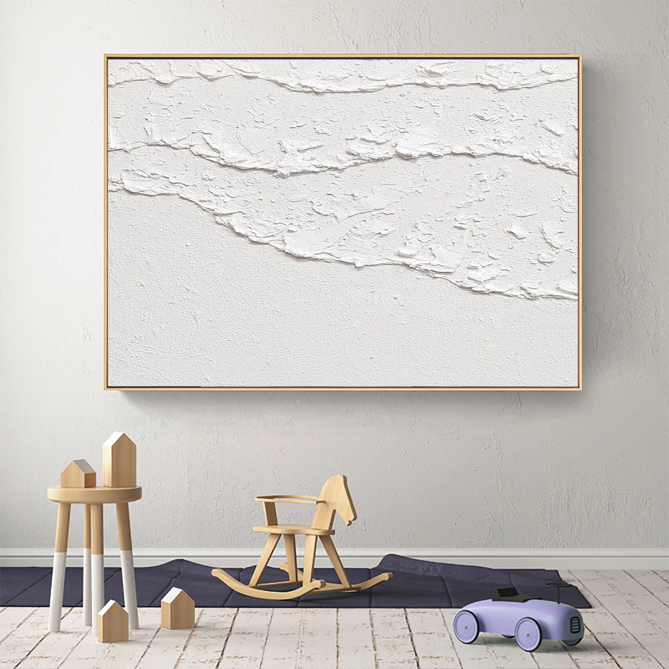 White Minimalist Plaster Art Painting for Room Decor
