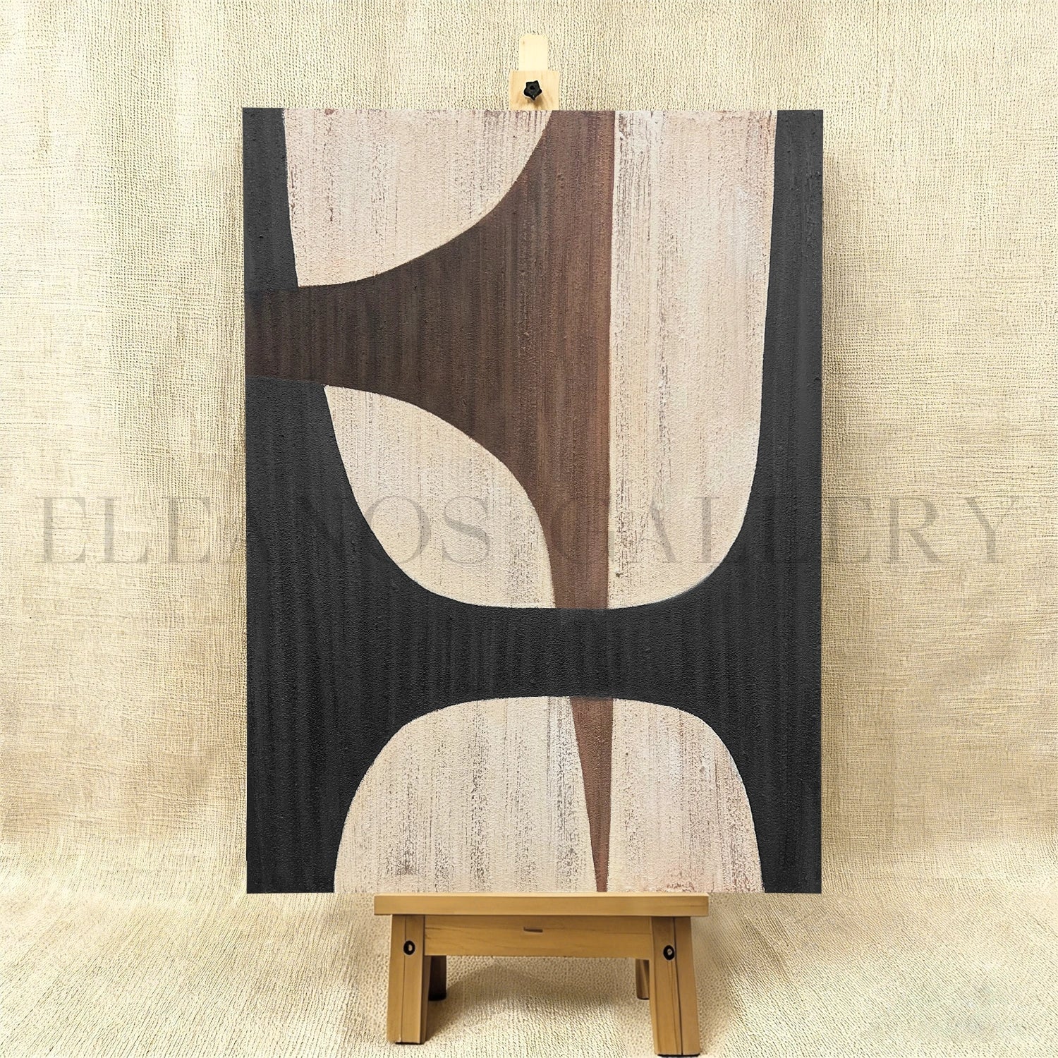 Oversize Large Wabi Sabi Abstract Painting on Canvas Minimalistic Wall Art, Black and Beige #WS018