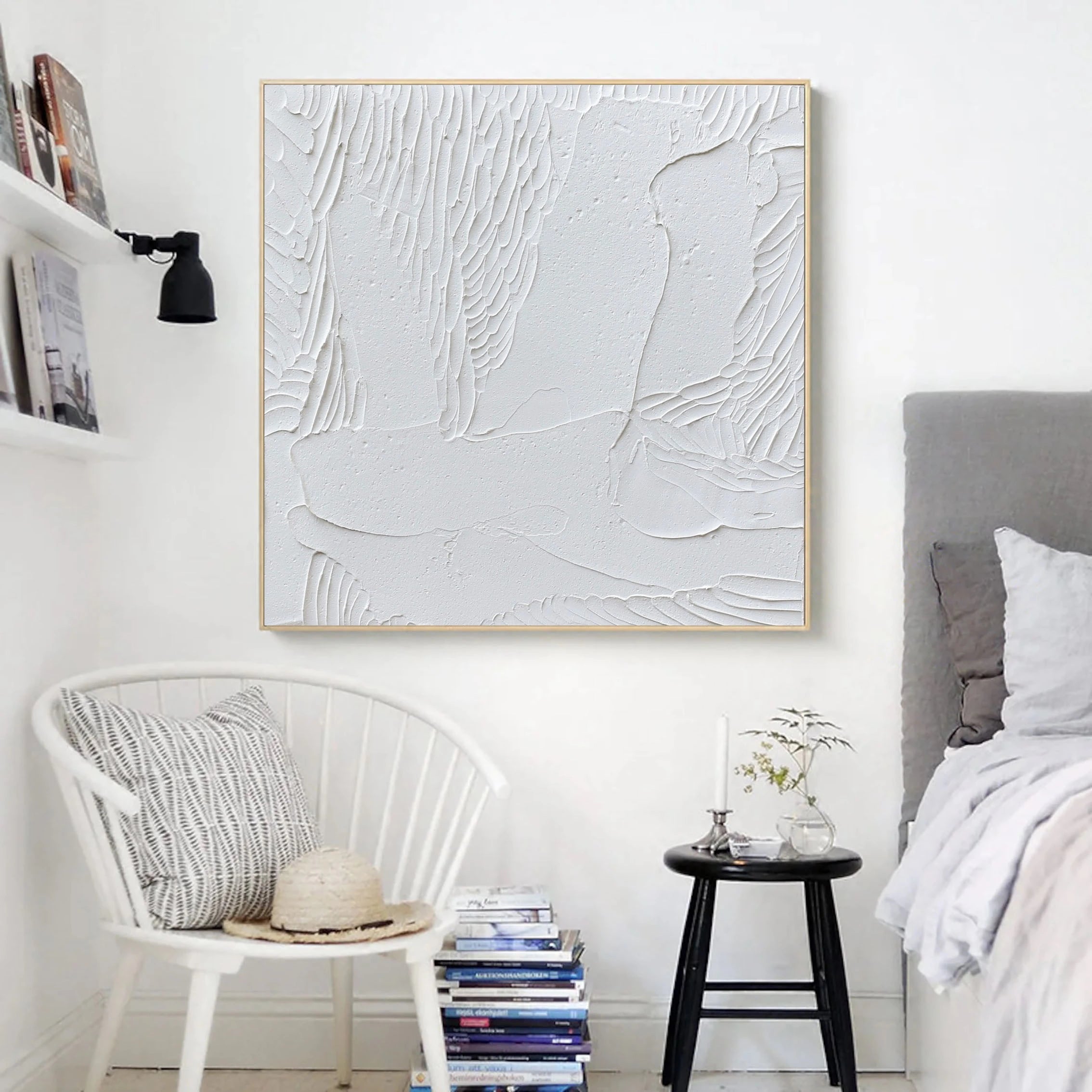 3D Textured White Plaster Art Wall Decor Painting on Canvas