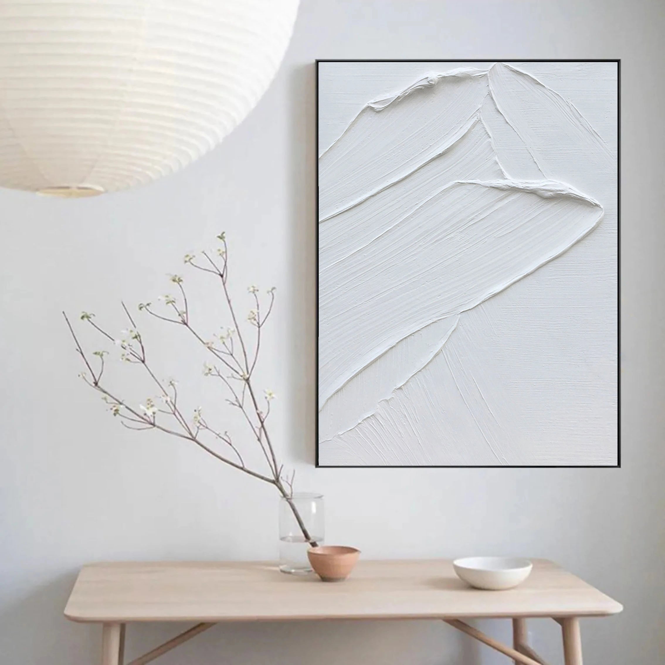 White Abstract Minimalist Painting 3D Textured Handcrafted Wall Art Modernism Home Decor