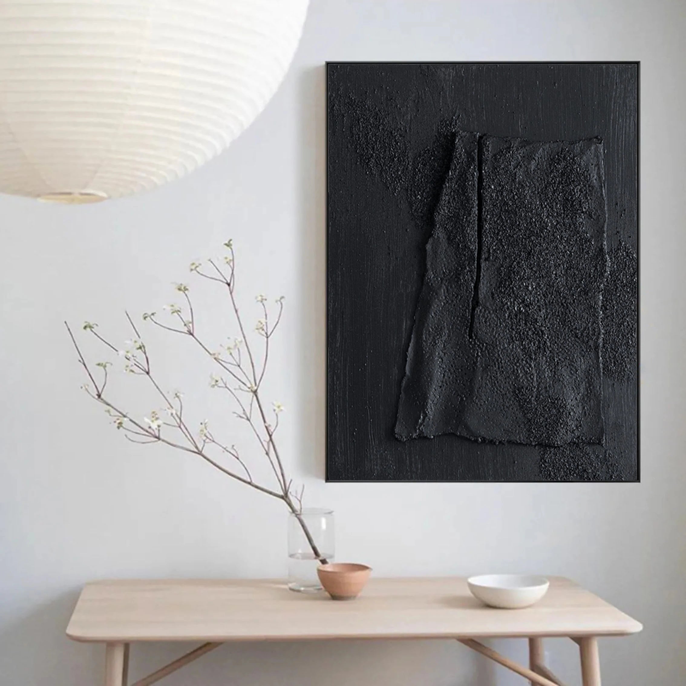Black Textured Minimalist Painting on Canvas Handcrafted by Artist