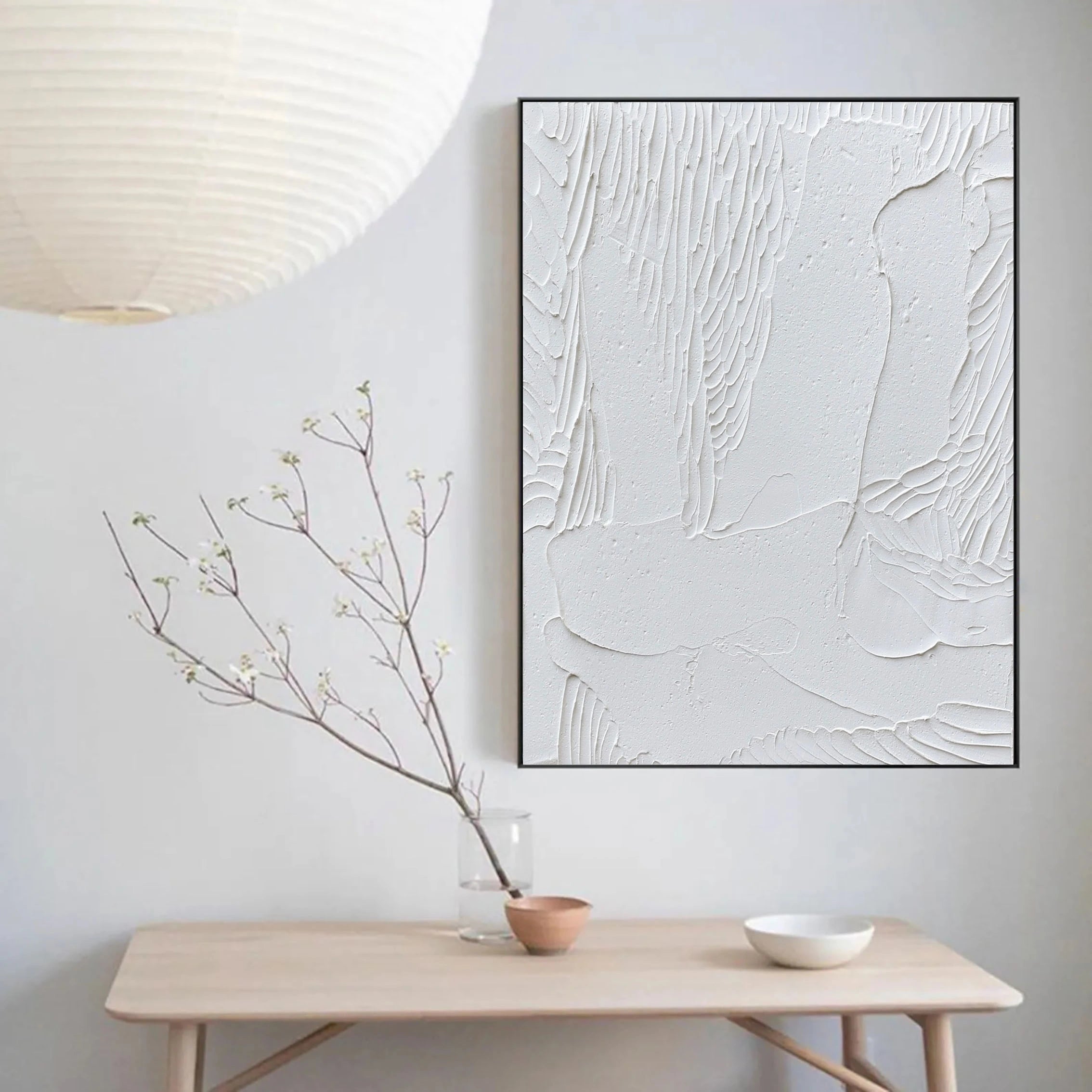 3D Textured White Plaster Art Wall Decor Painting on Canvas Original
