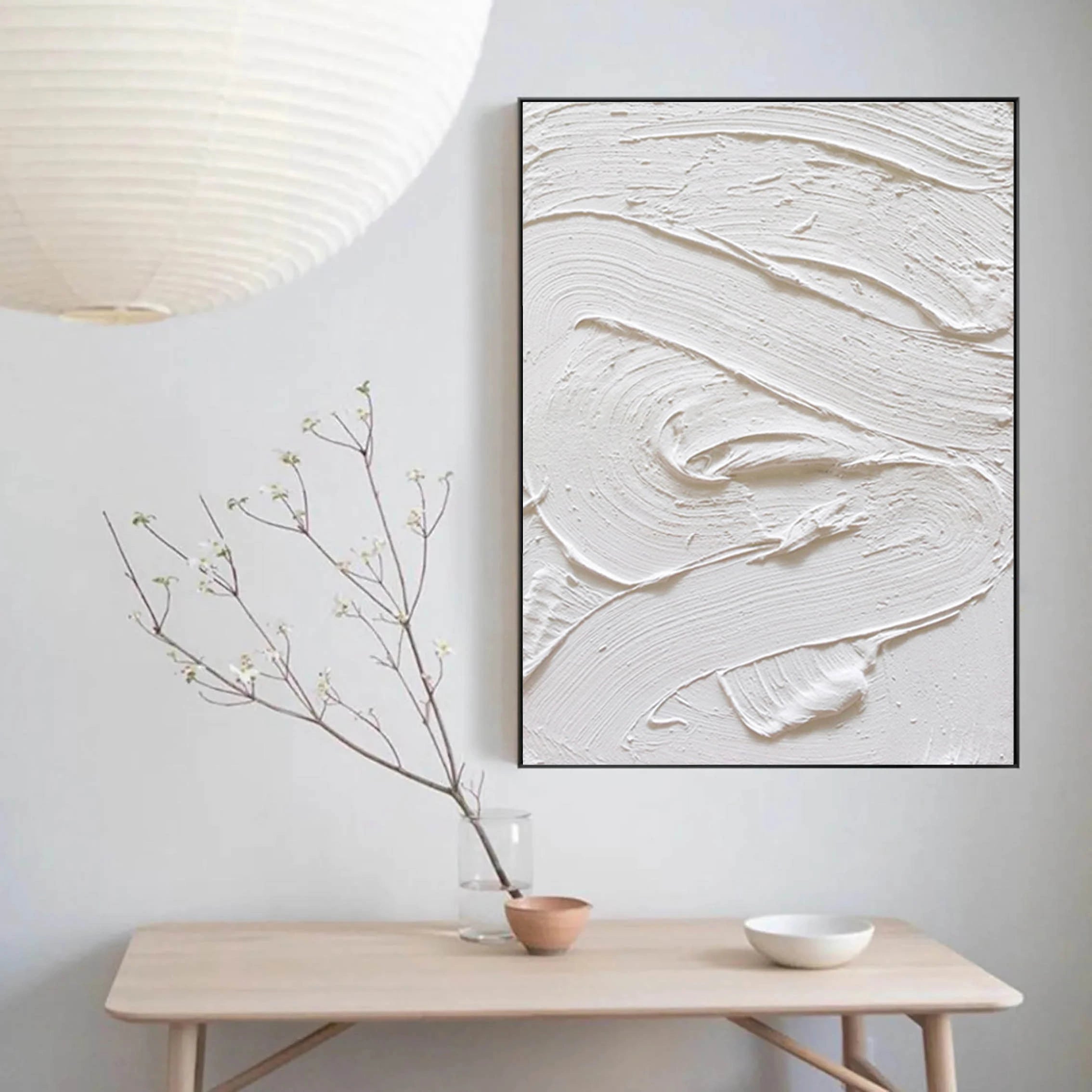 3D Textured White Plaster Minimalist Artwork Large Modern Abstract Original Framed Canvas