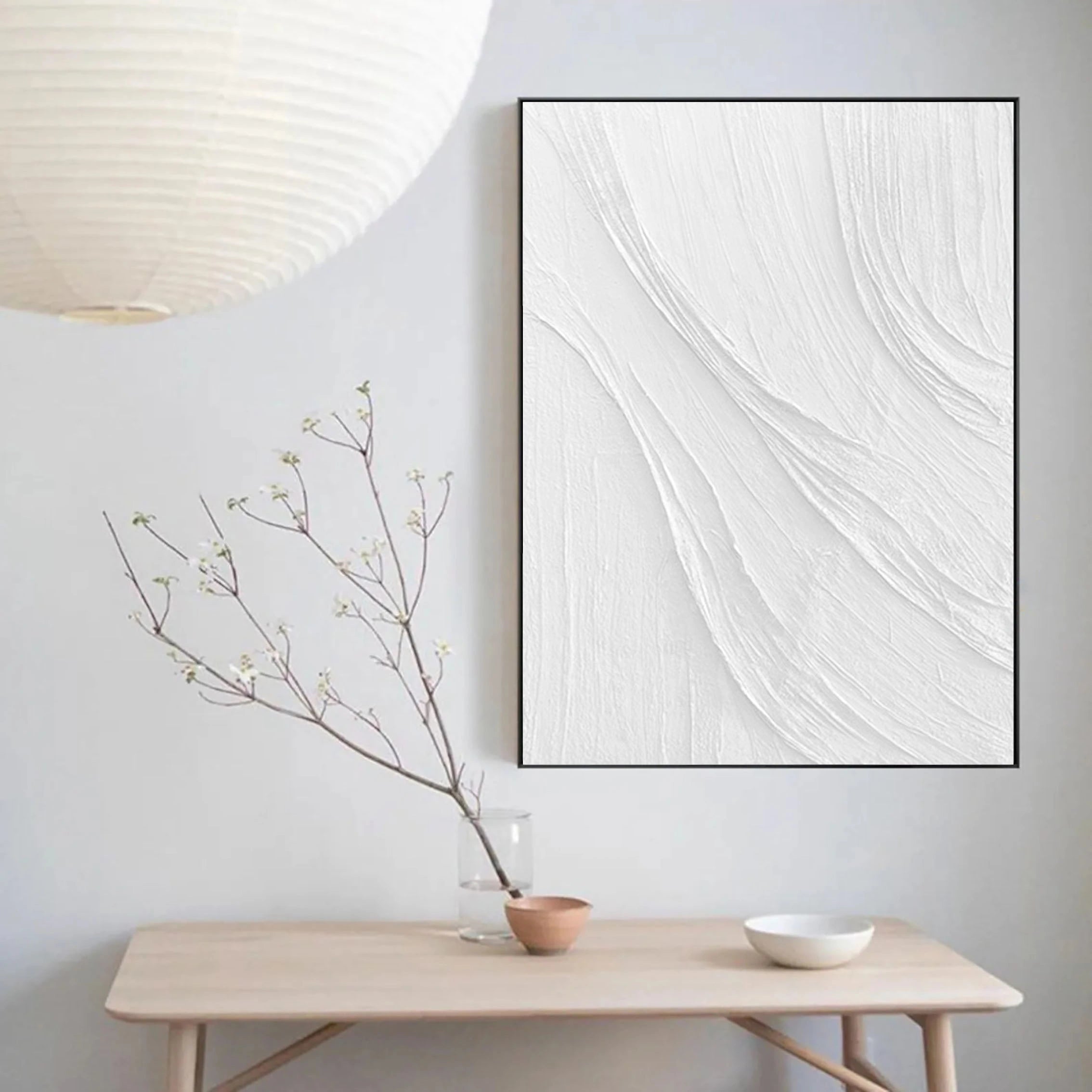 Plaster Minimalistic White Textured Large Painting for Bedroom/Living Room