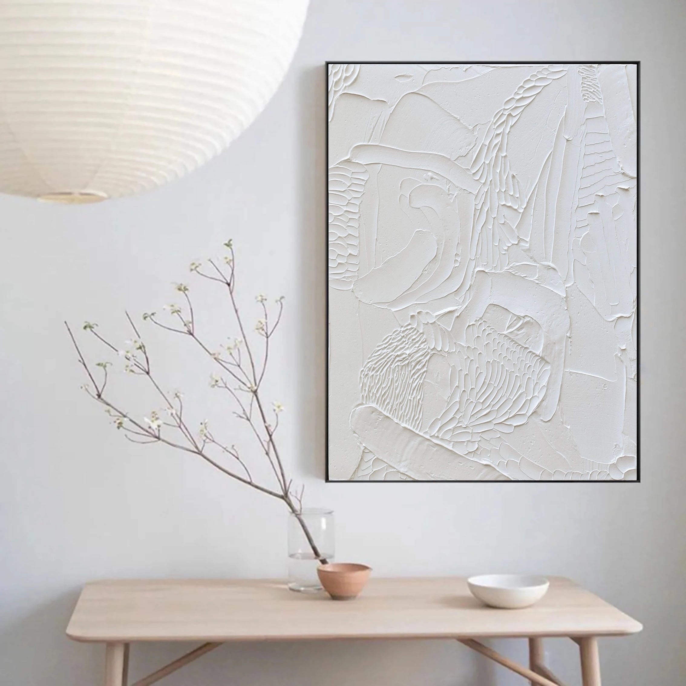 White Minimalistic Plaster 3D Textured Painting Wall Artwork Large Canvas