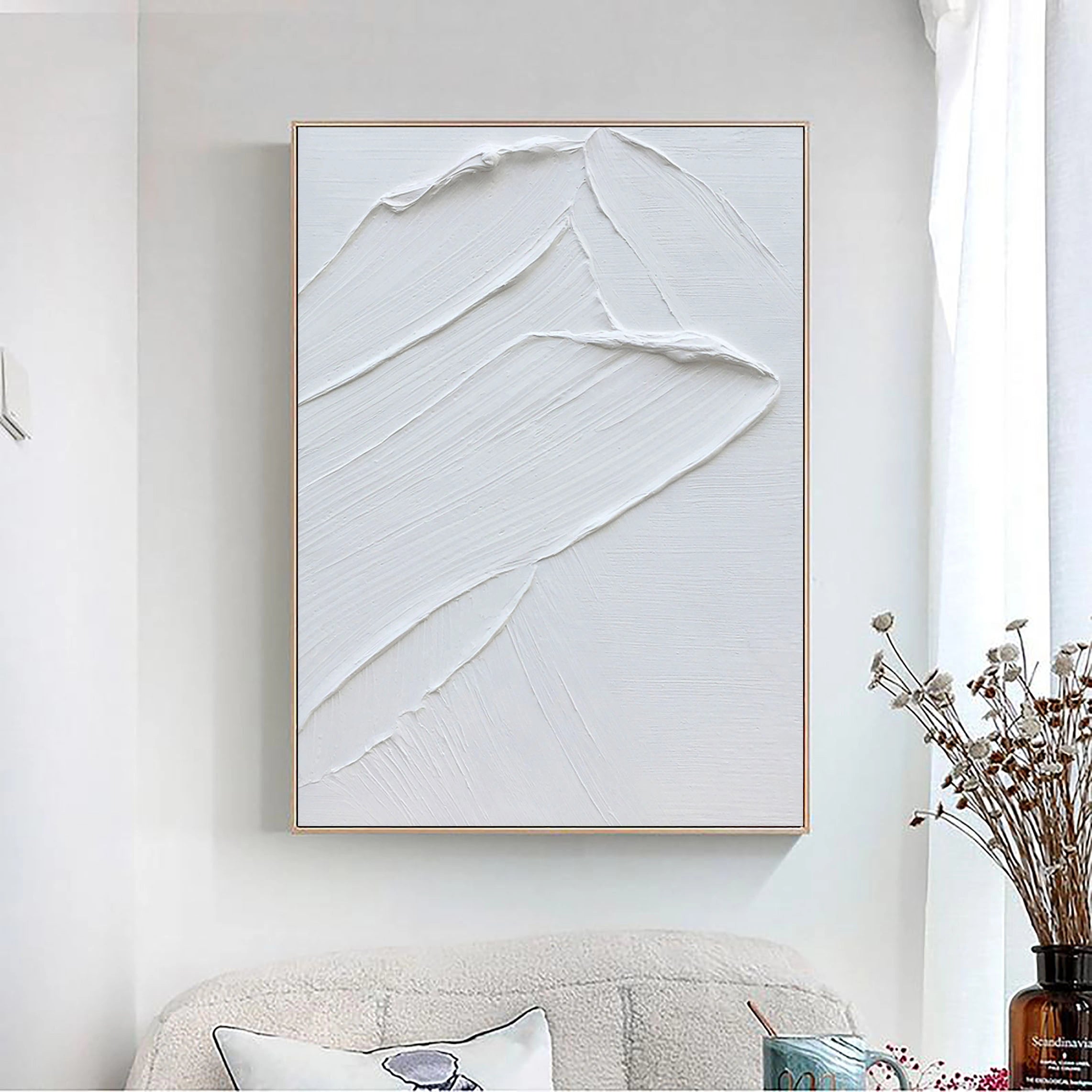White Abstract Minimalist Painting 3D Textured Handcrafted Wall Art Modernism Home Decor