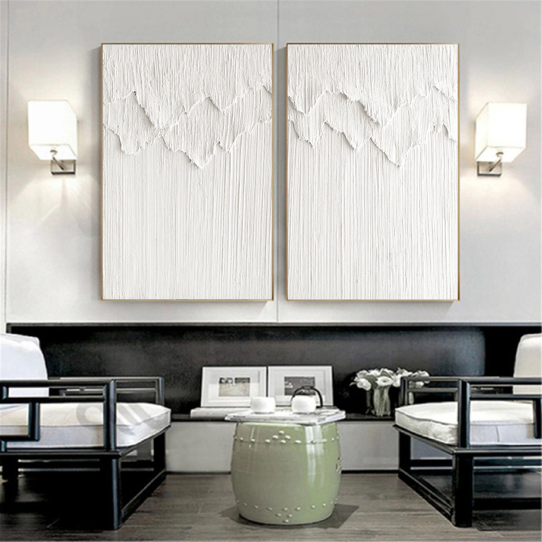 Set of 2 3D Textured Plaster Art Painting Minimalistic Original Room Decor