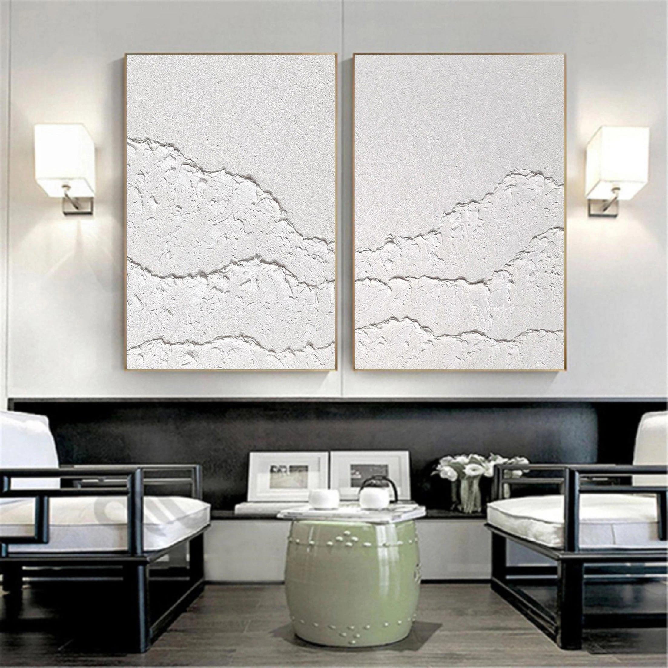 Set of 2 Textured Plaster Art Painting Minimalistic Room Decor