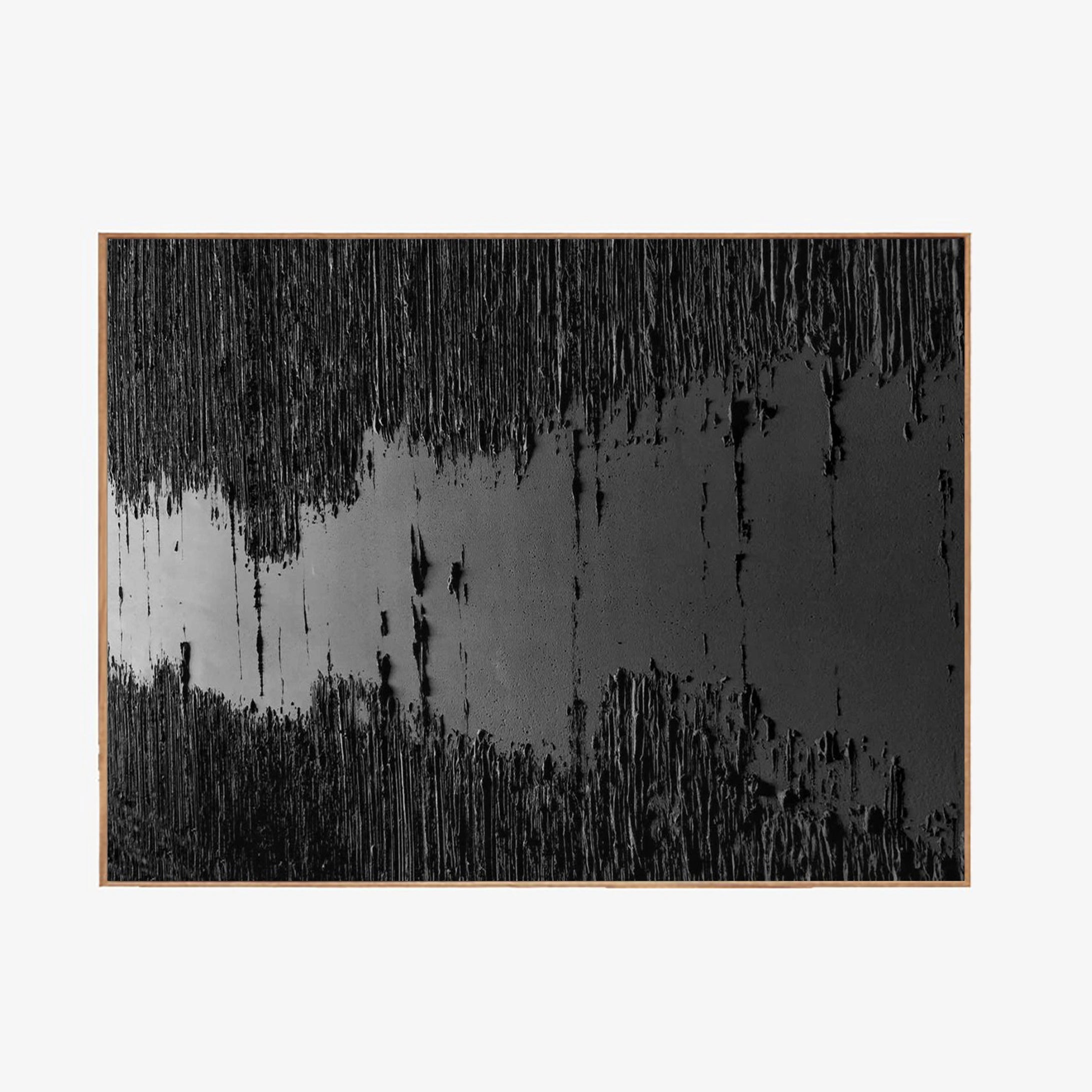 Black 3D Textured River Minimalist Painting on Canvas for Wall Decro