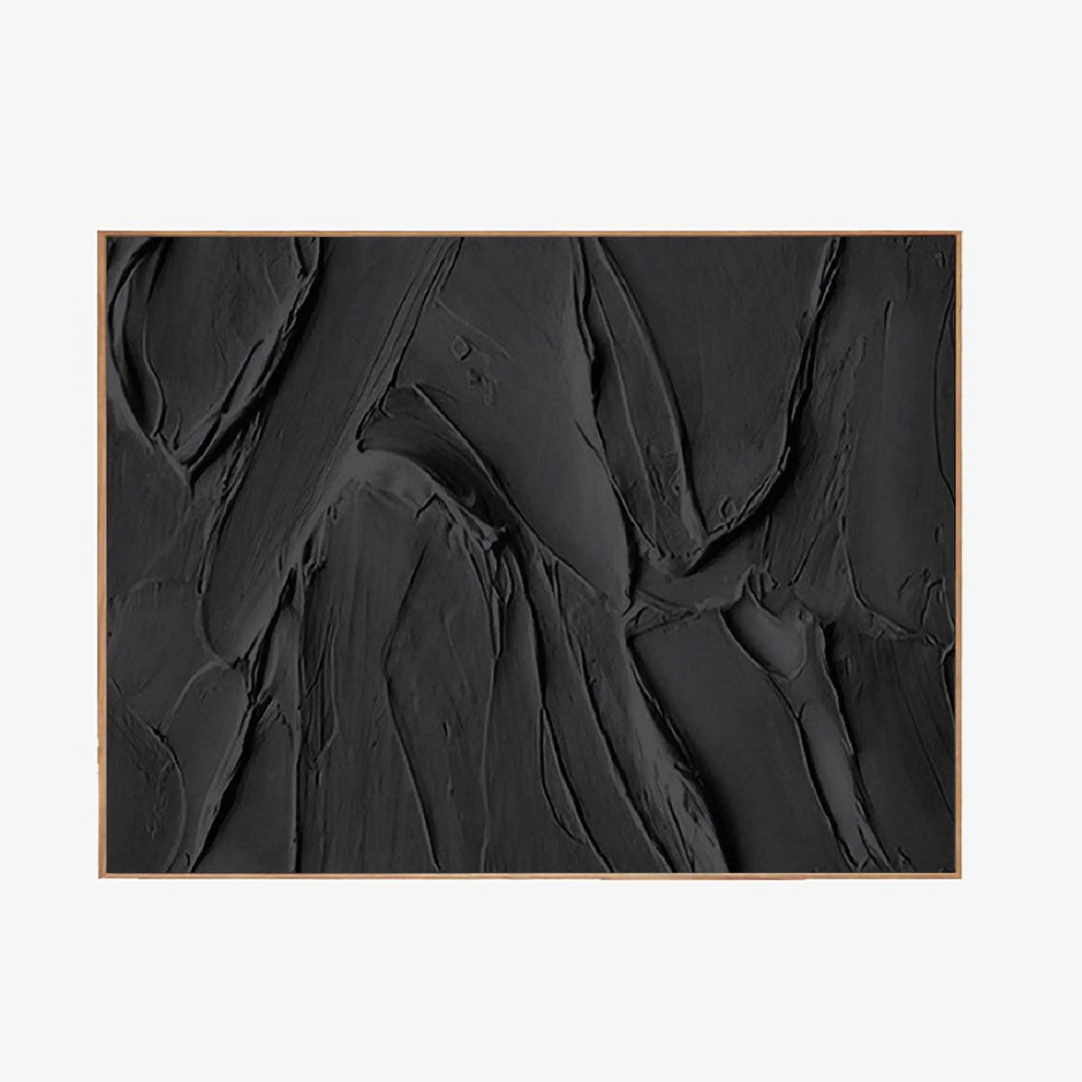 Black 3D Textured Plaster Minimalist Painting on Canvas, Handmade Wall Art
