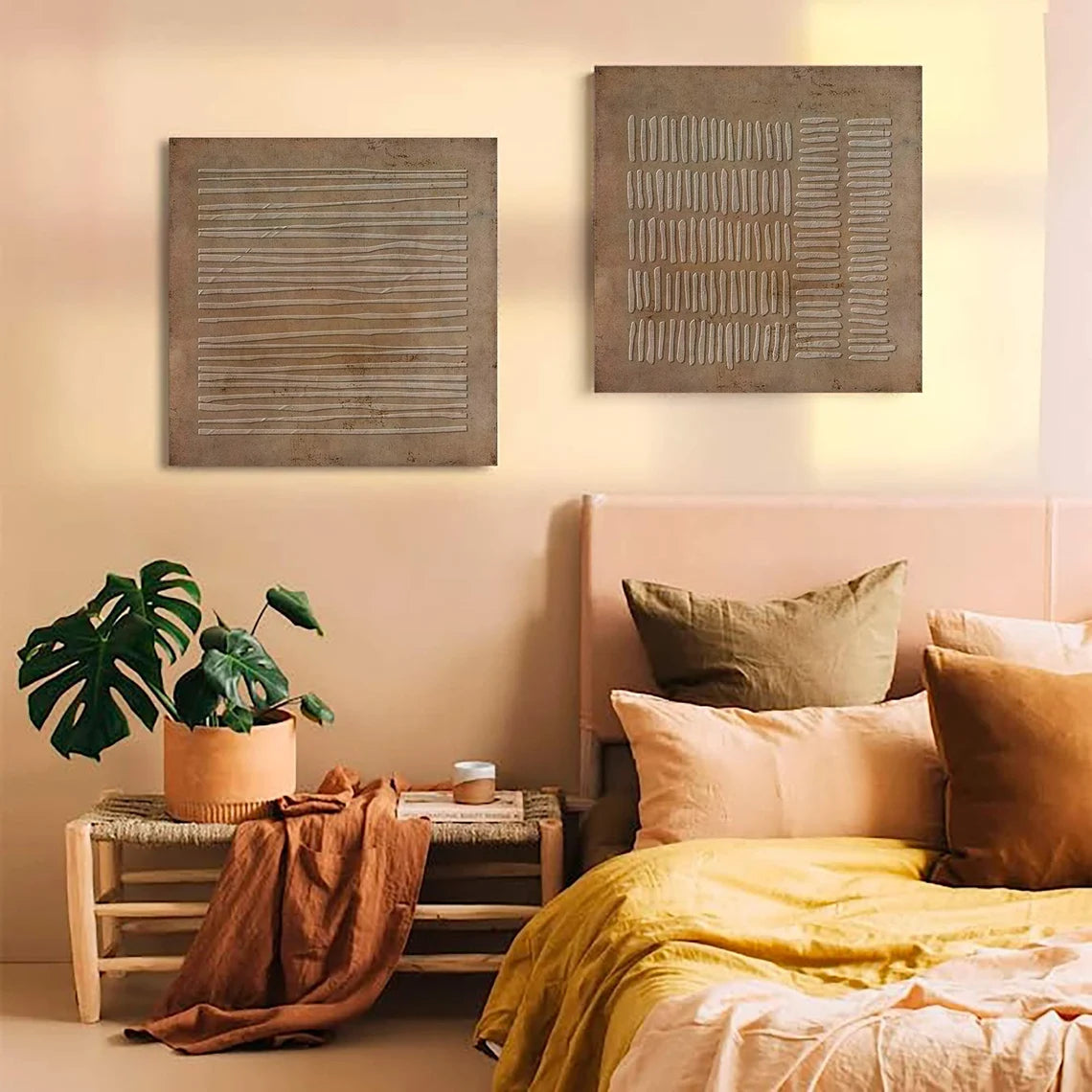 Beige and Brown Wabi Sabi Textured Canvas Art Set of 2 #WS639
