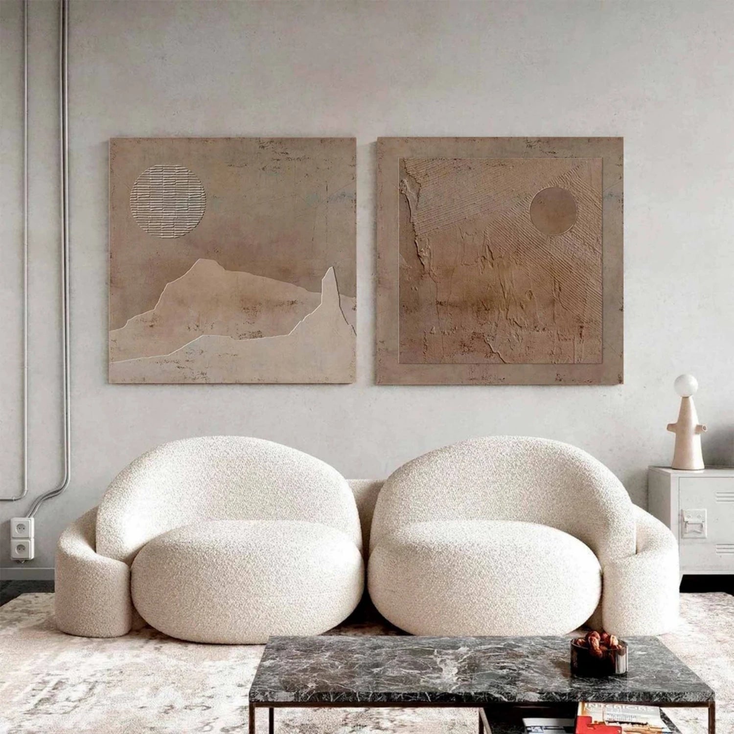 Beige and Brown Wabi Sabi Textured Canvas Art Set of 2 #WS640