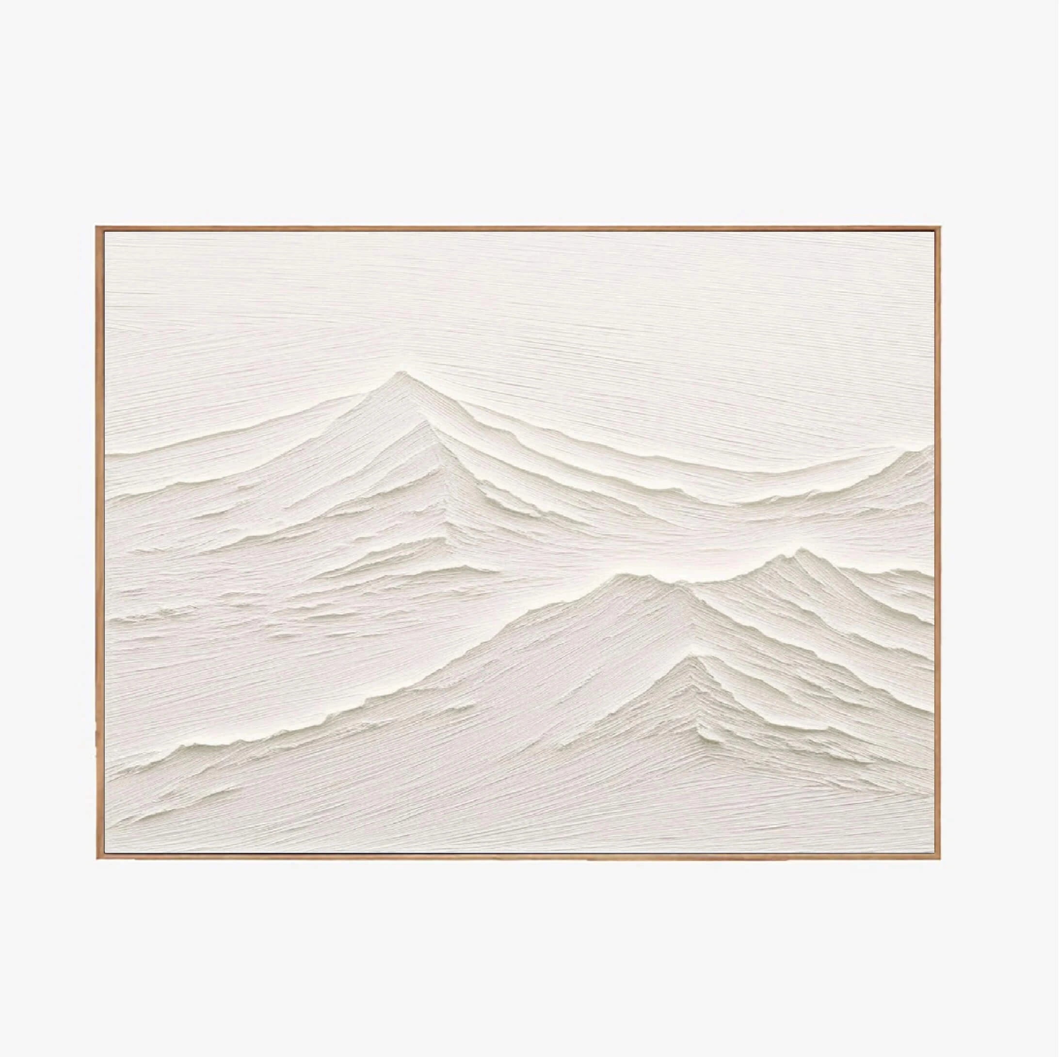 Hand-Painted Landscape Beige Plaster Art Framed Canvas Painting, Abstract Minimalist for Living Room