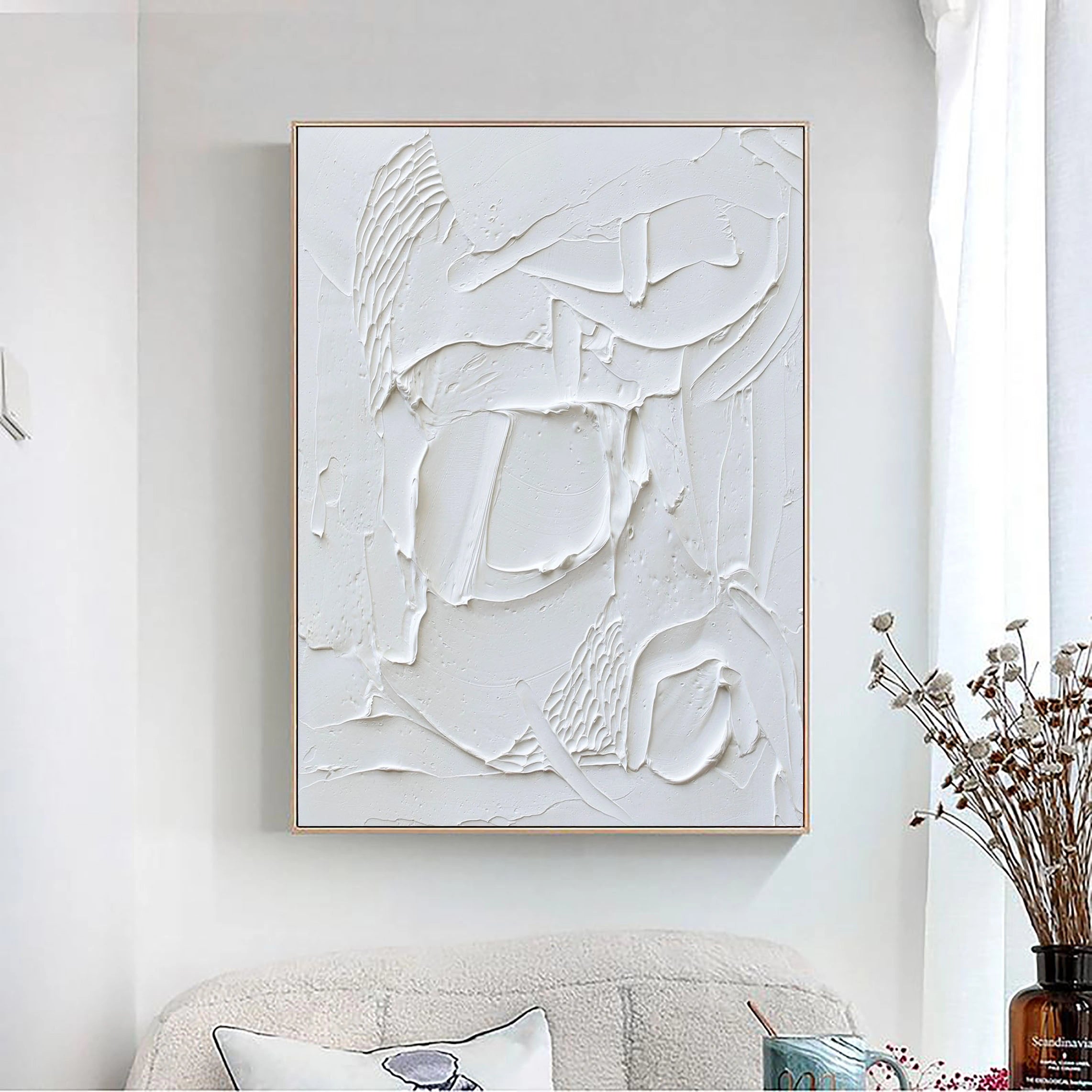 White Plaster Art Painting on Canvas Minimalist Original Room Decor