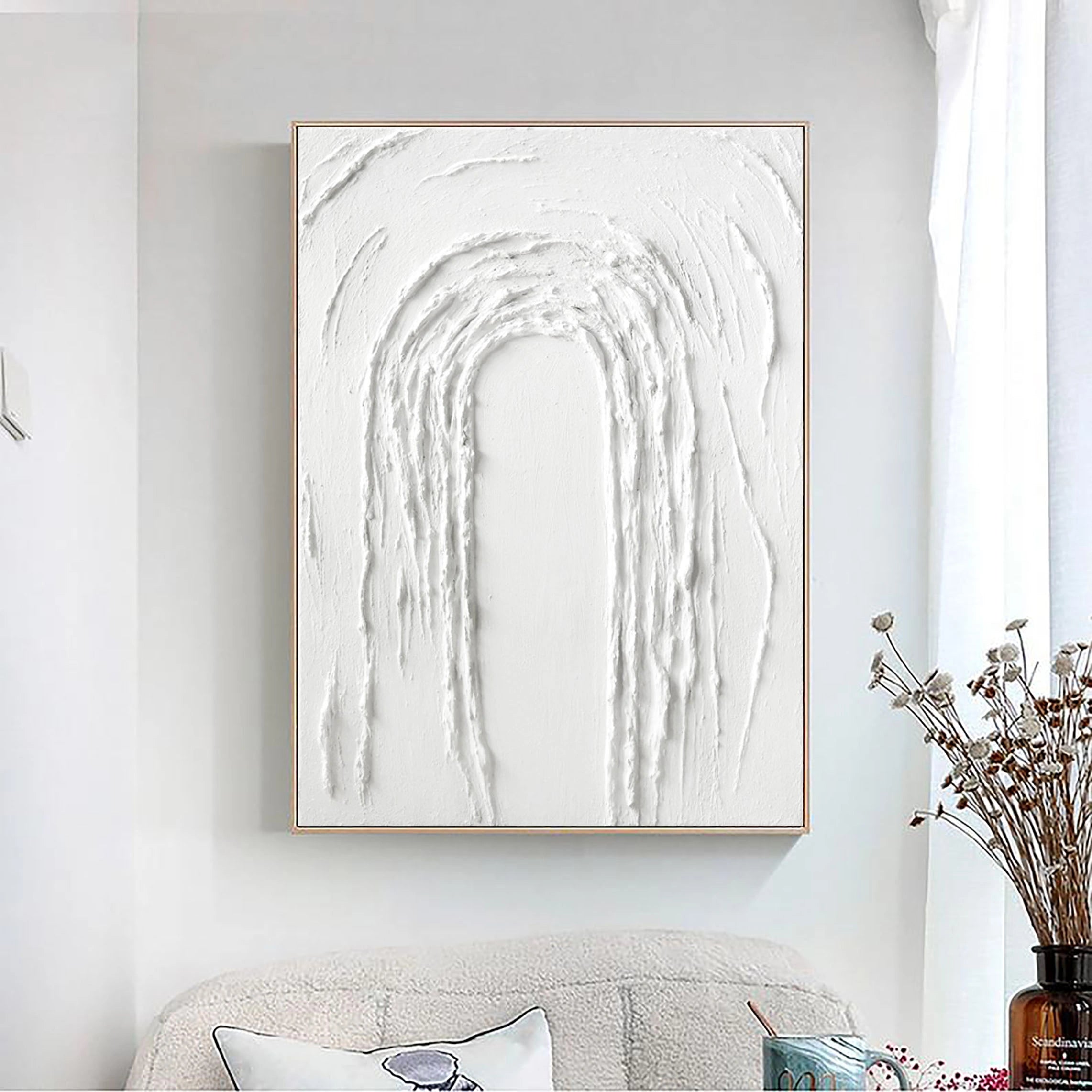 White Textured Plaster Large Painting on Canvas Handcrafted Room Decor
