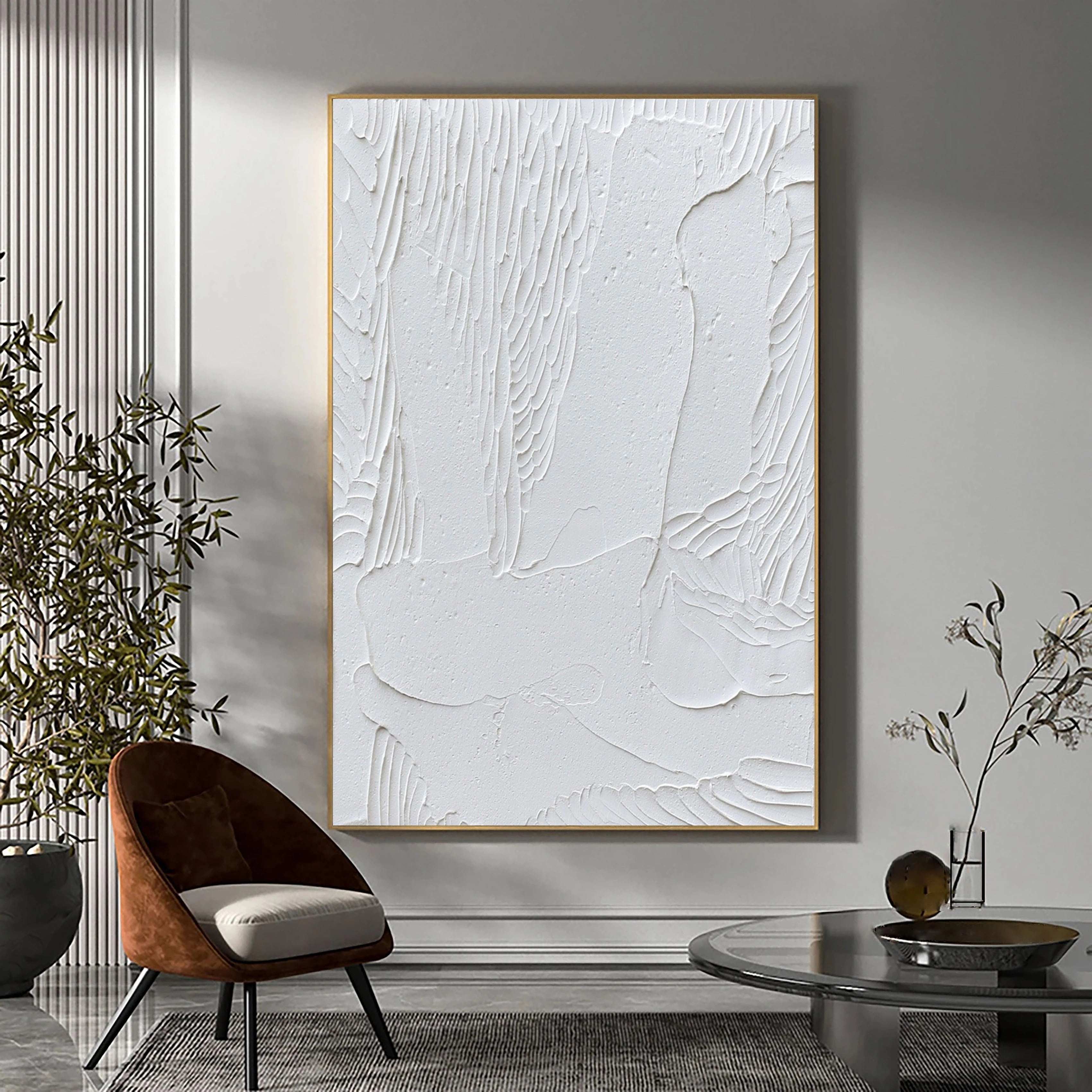 3D Textured White Plaster Art Wall Decor Painting on Canvas Original