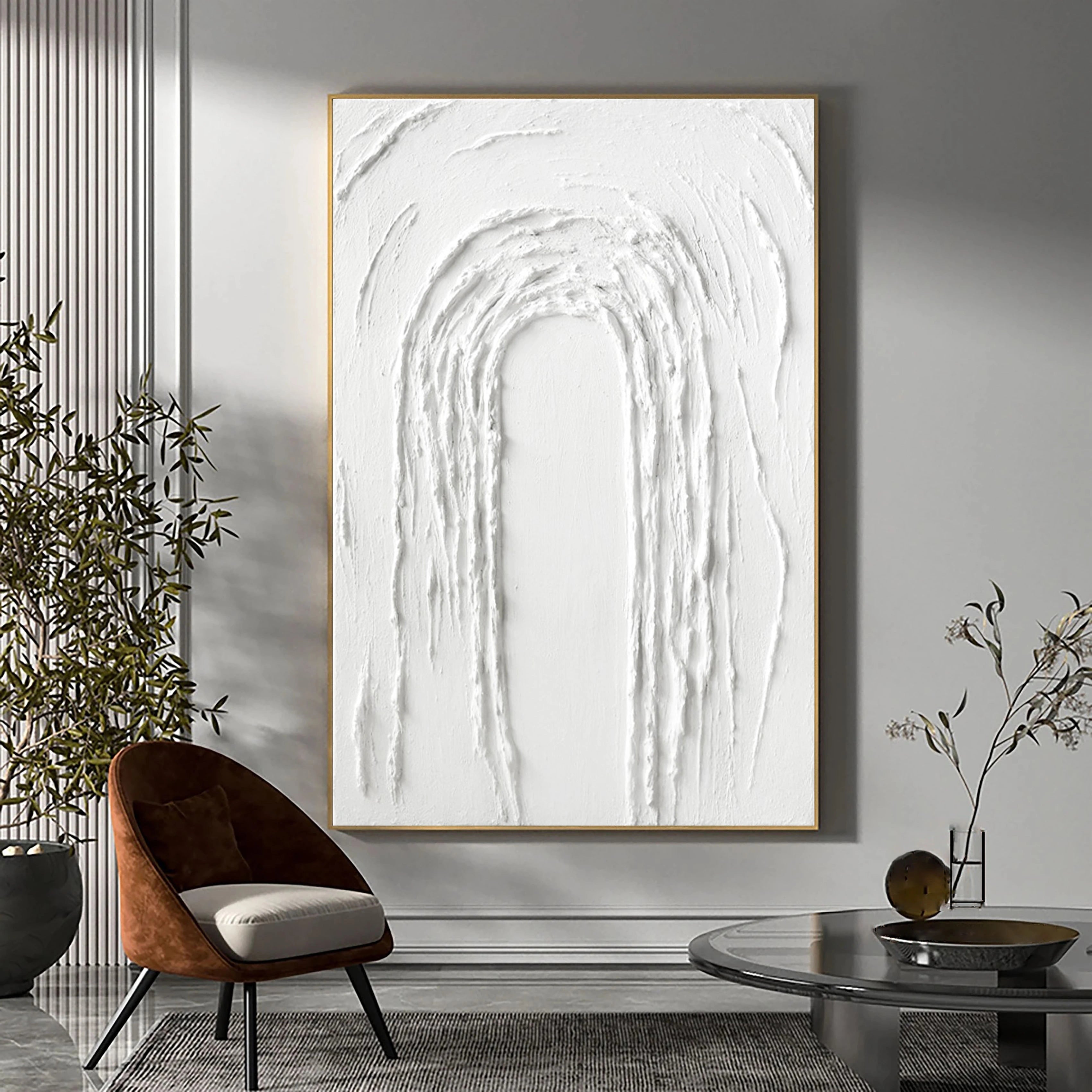 White Textured Plaster Large Painting on Canvas Handcrafted Room Decor