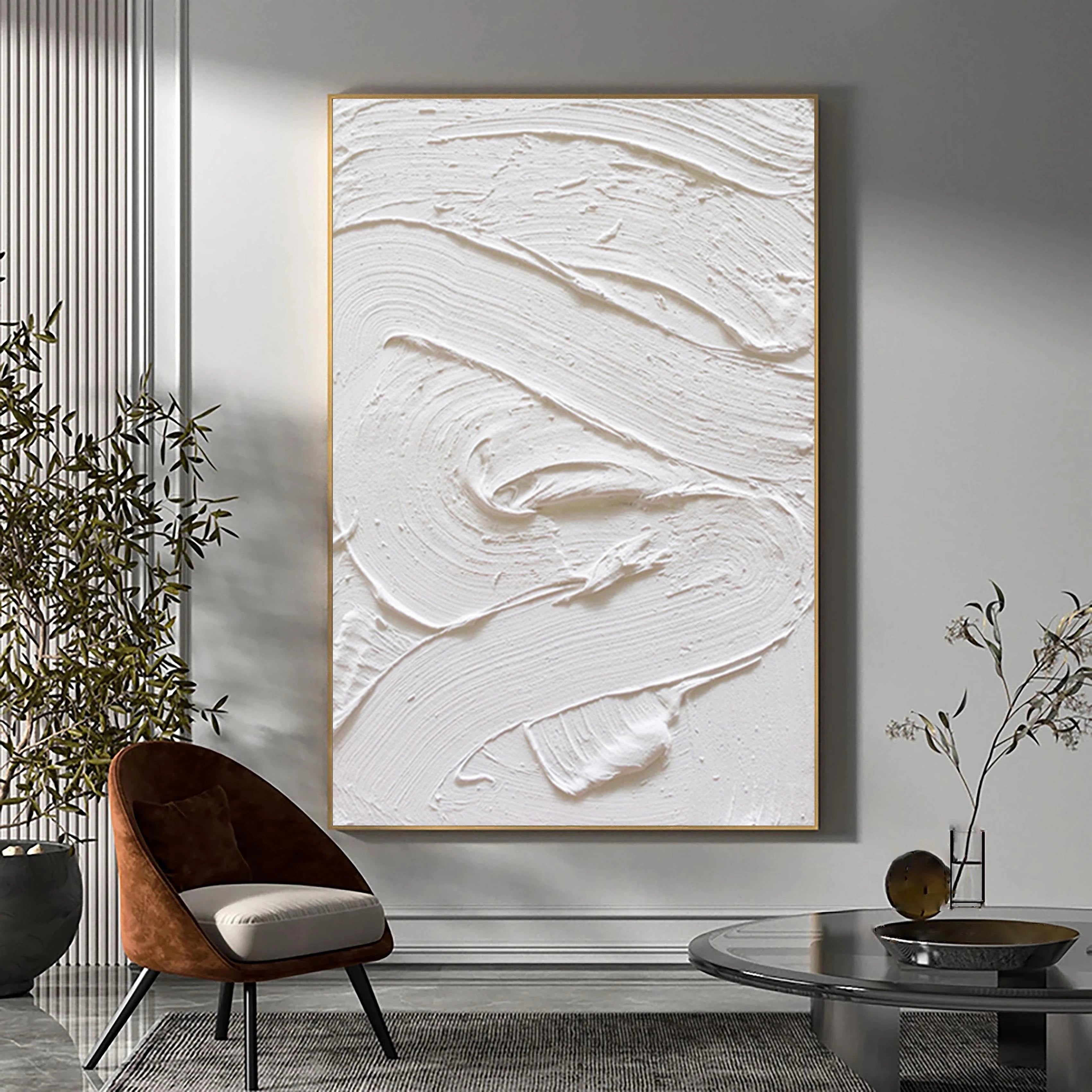 3D Textured White Plaster Minimalist Artwork Large Modern Abstract Original Framed Canvas
