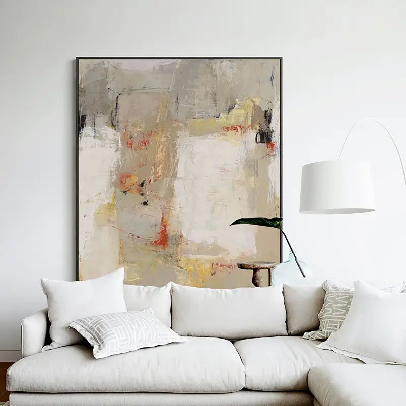 Gold Beige Wabi Sabi Painting Canvas, Large Gray Abstract Wall Art For Bedroom