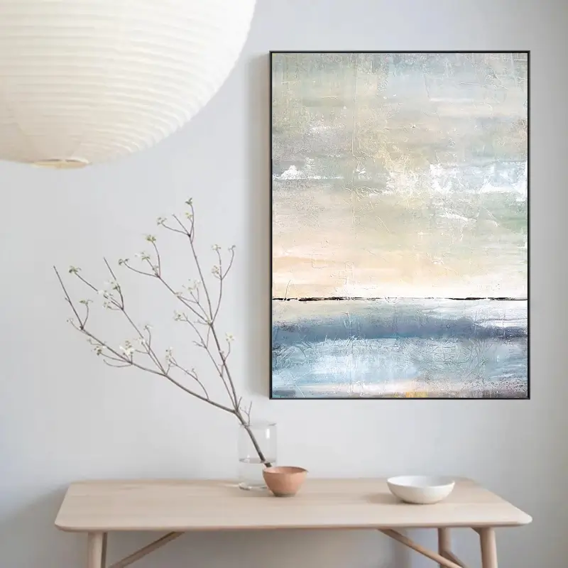 Colorful Ocean Sunset Abstract Painting On Canvas, Blue Marine Landscape Wall Art