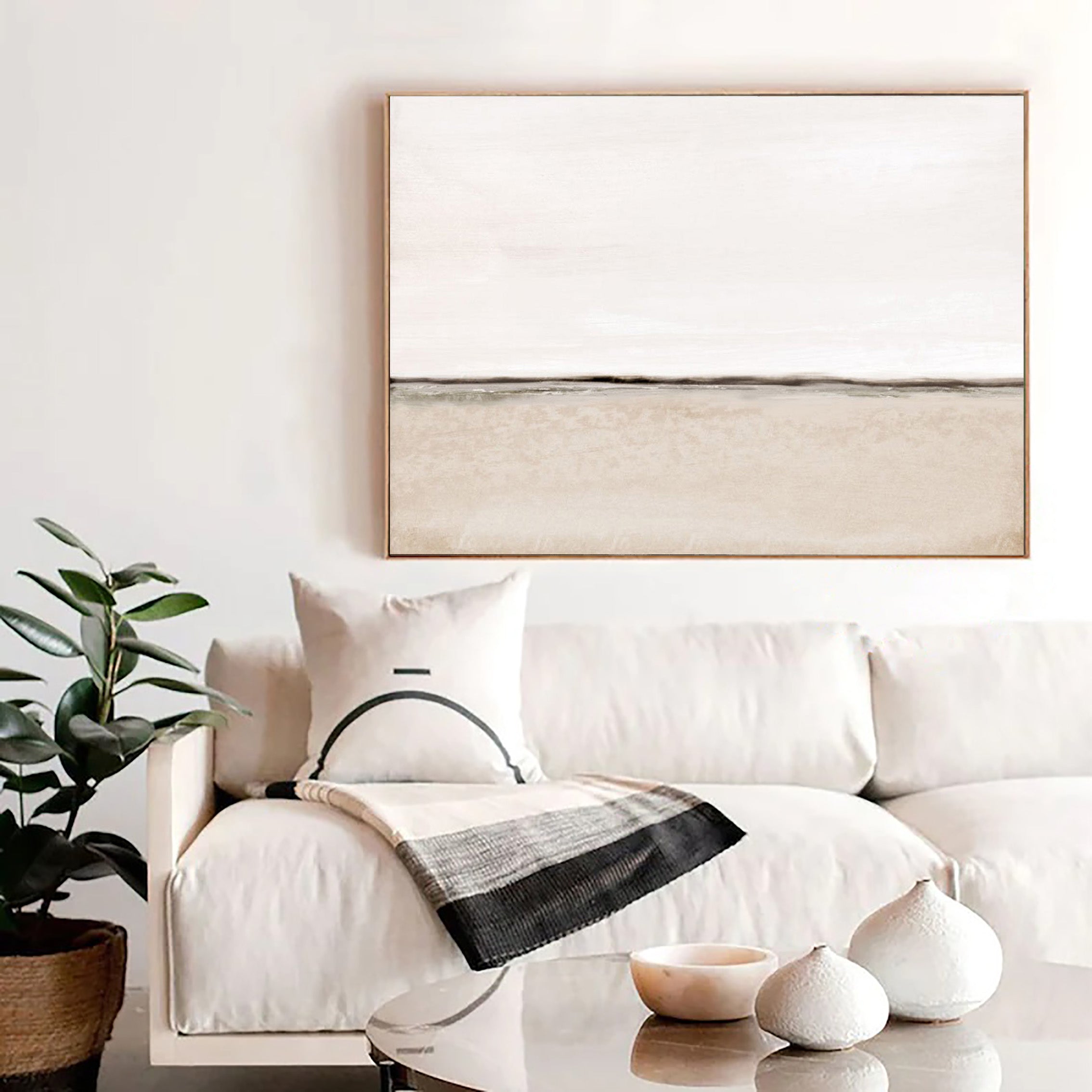 Original Beige White Abstract Painting On Canvas, Handmade Wabi Sabi Wall Art For Bedroom