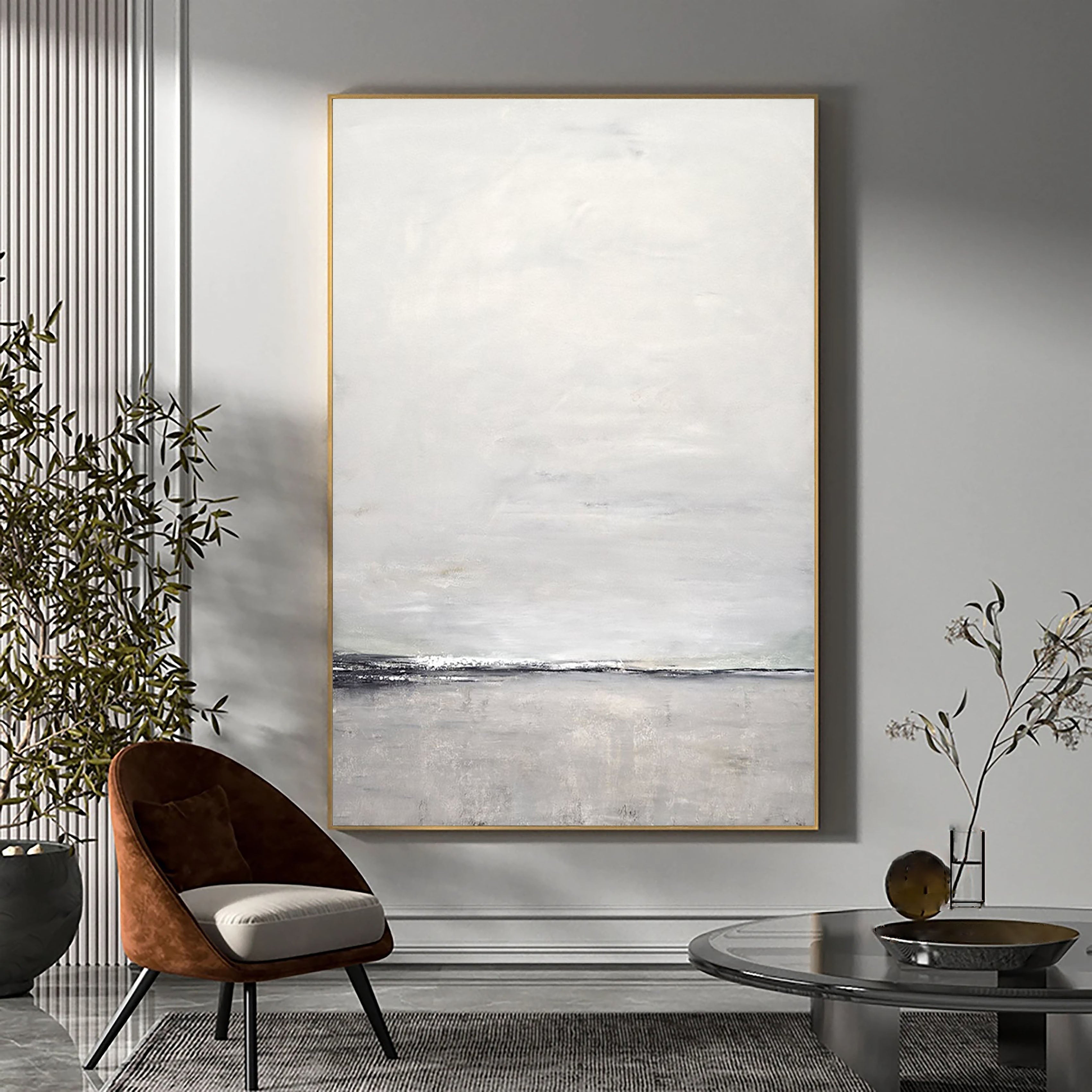 Large Sky and Sea Painting, Beach Scene Canvas, Original Large Ocean Painting, Blue Green Sky Painting For Living Room